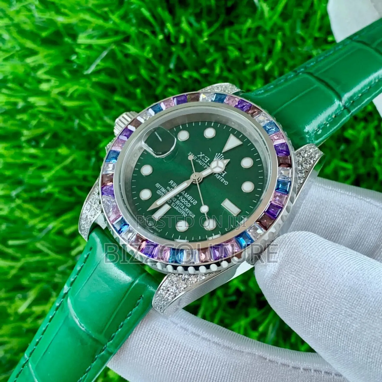 Original Rolex Green Genuine Leather Strap Calendar Watch