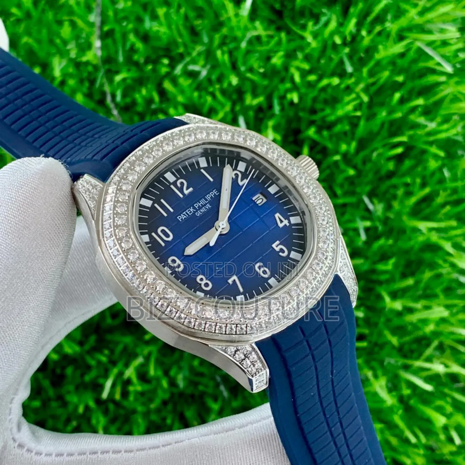 Original Patek Philippe Iced Blue Rubber Strap, Calendar Quartz Watch