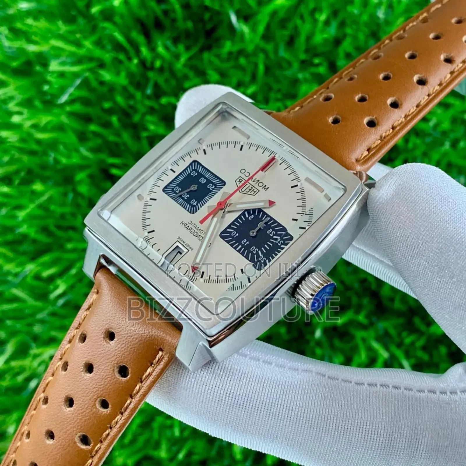 Original Monaco Heuer Brown Genuine Leather Strap Chronograph Watch