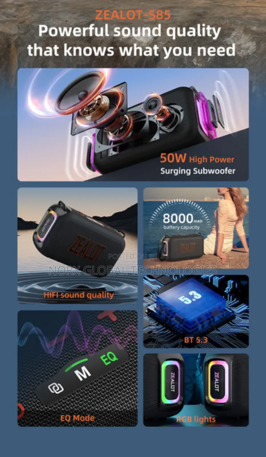 Zealot S85 50w Portable Speaker