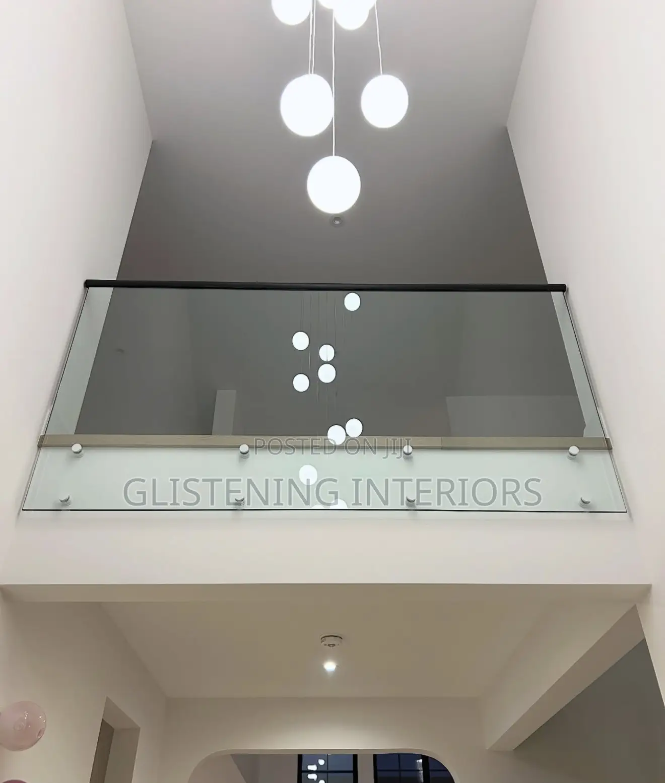 Staircase 10mm Plain Tempered Glass With A Black Profile And Stud