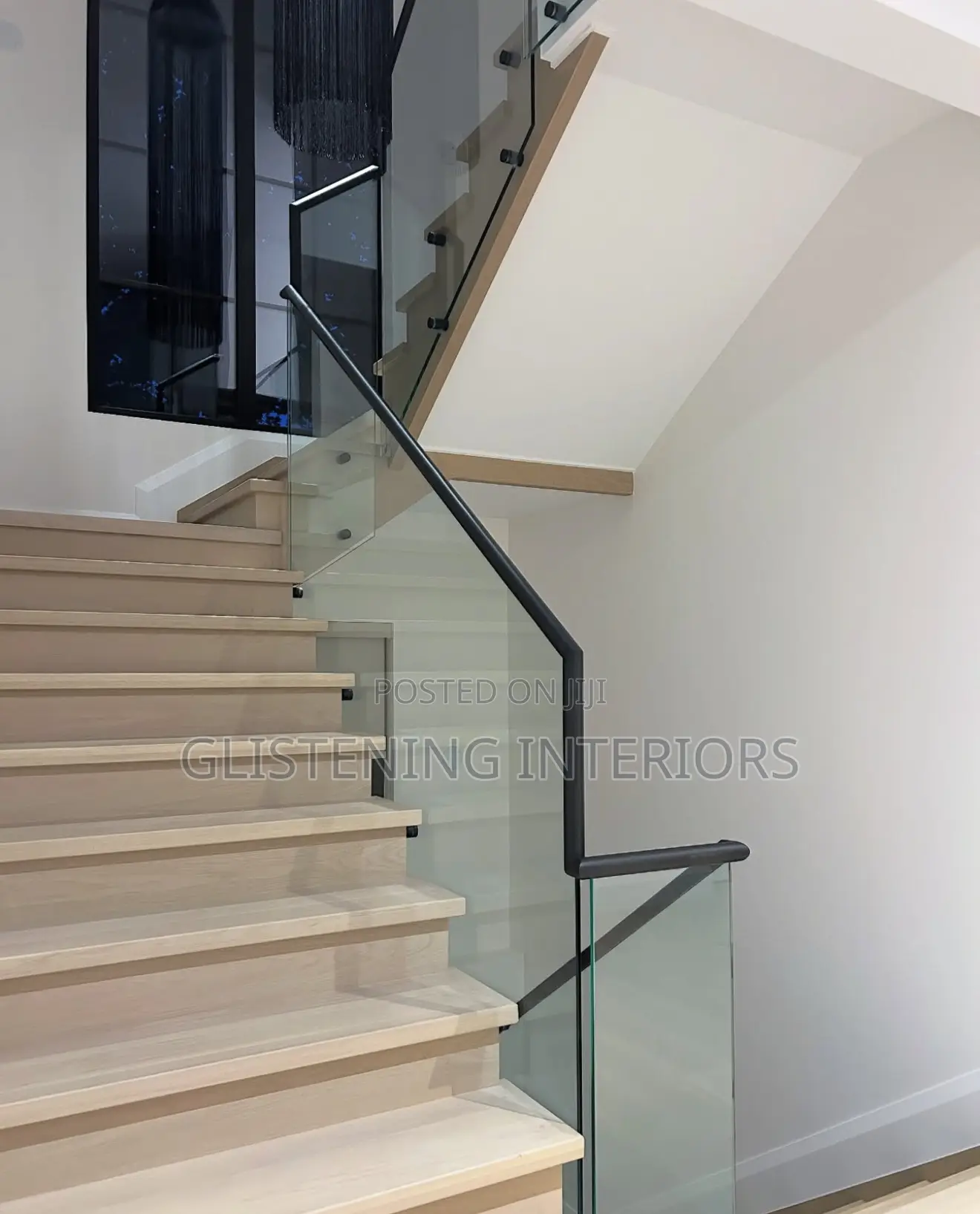 Staircase 10mm Plain Tempered Glass With A Black Profile And Stud