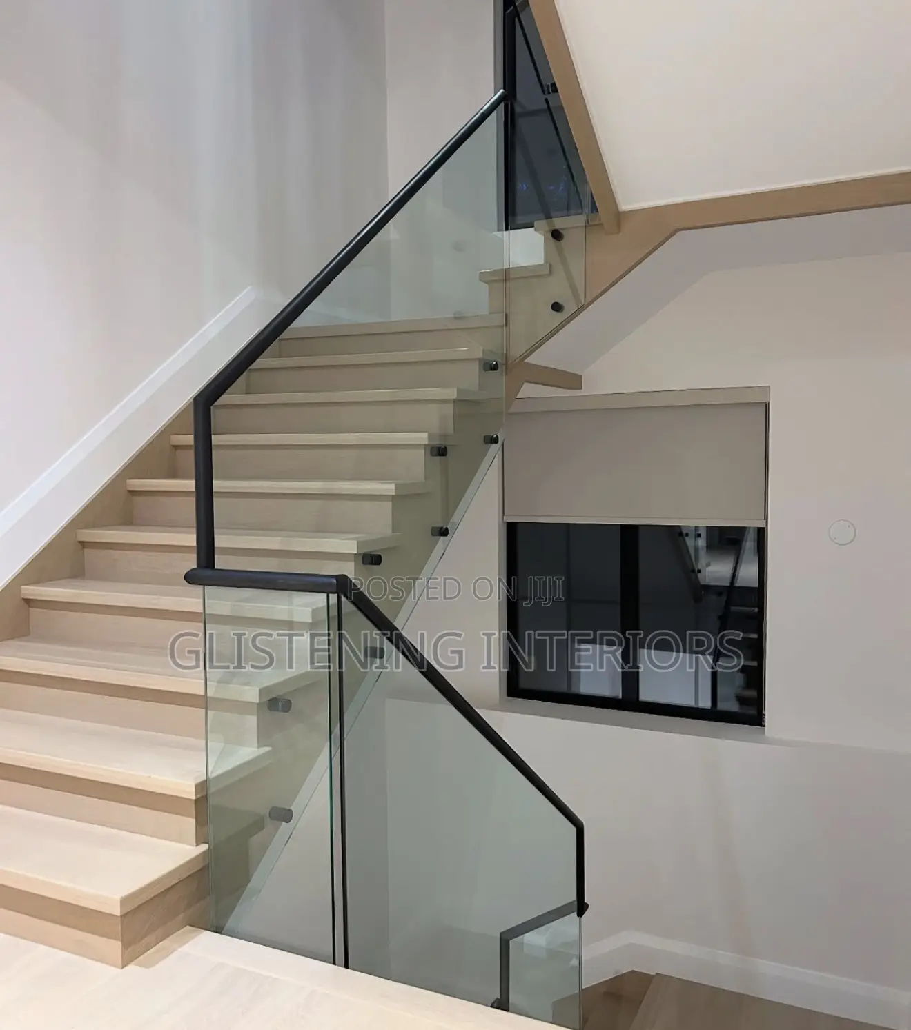 Staircase 10mm Plain Tempered Glass With A Black Profile And Stud