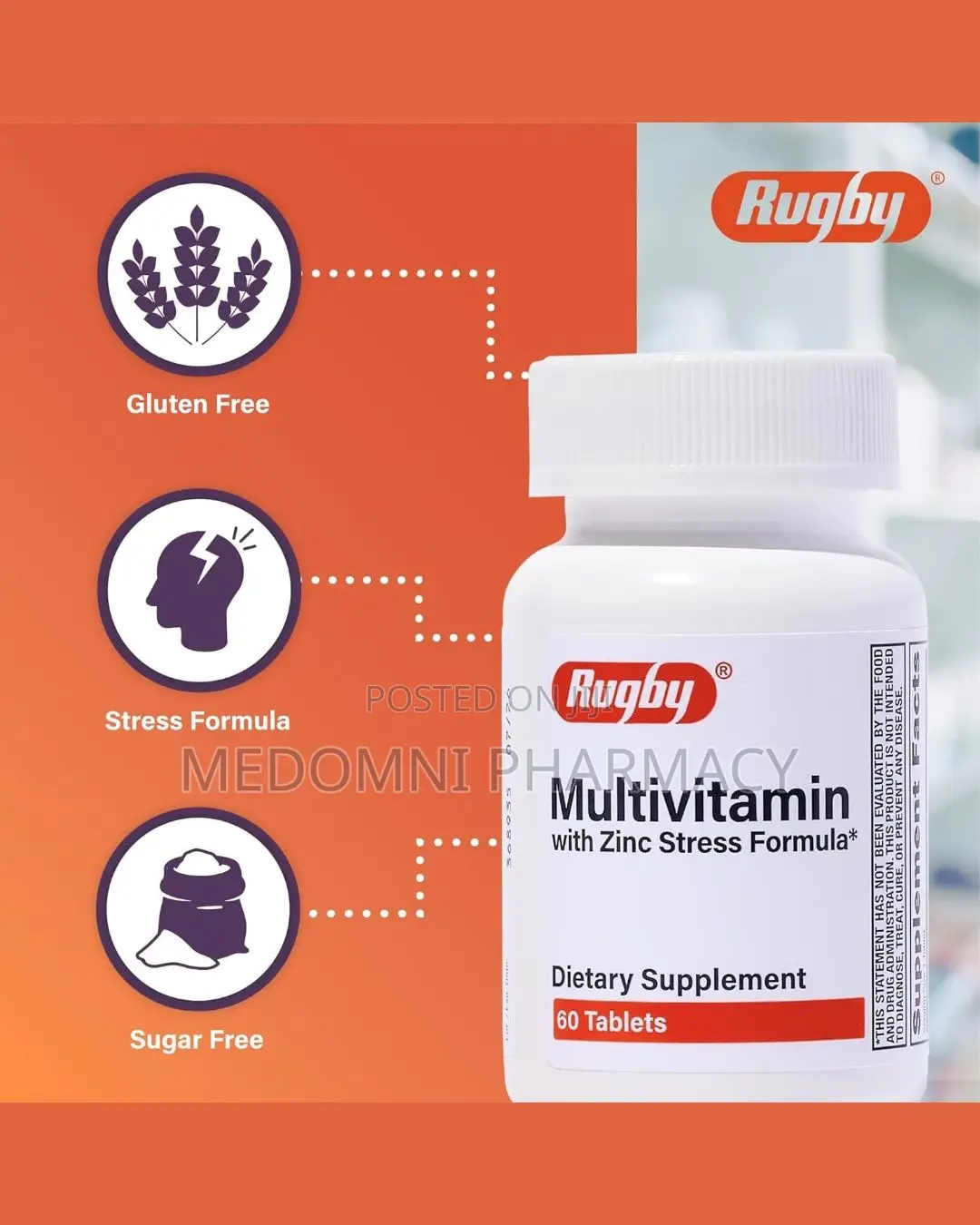 Rugby Multivitamin + Zinc – Daily Stress Formula (60 Tablets)