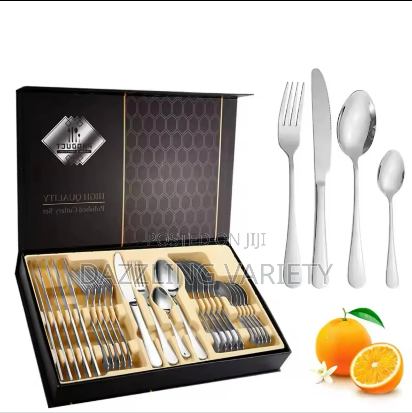 24pcs Silver Cutlery Stainless Steel Set With Gift Box