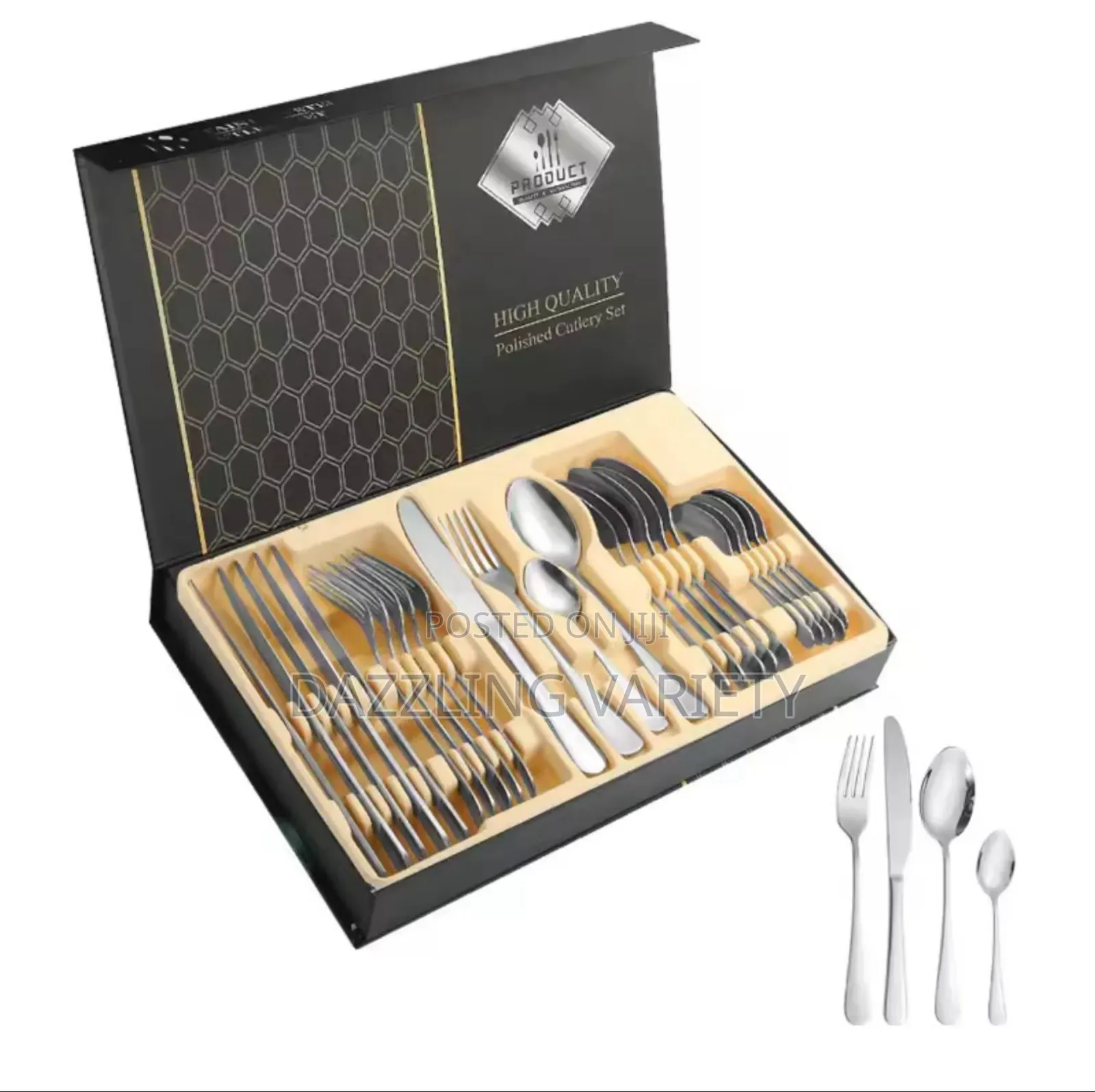 24pcs Silver Cutlery Stainless Steel Set With Gift Box