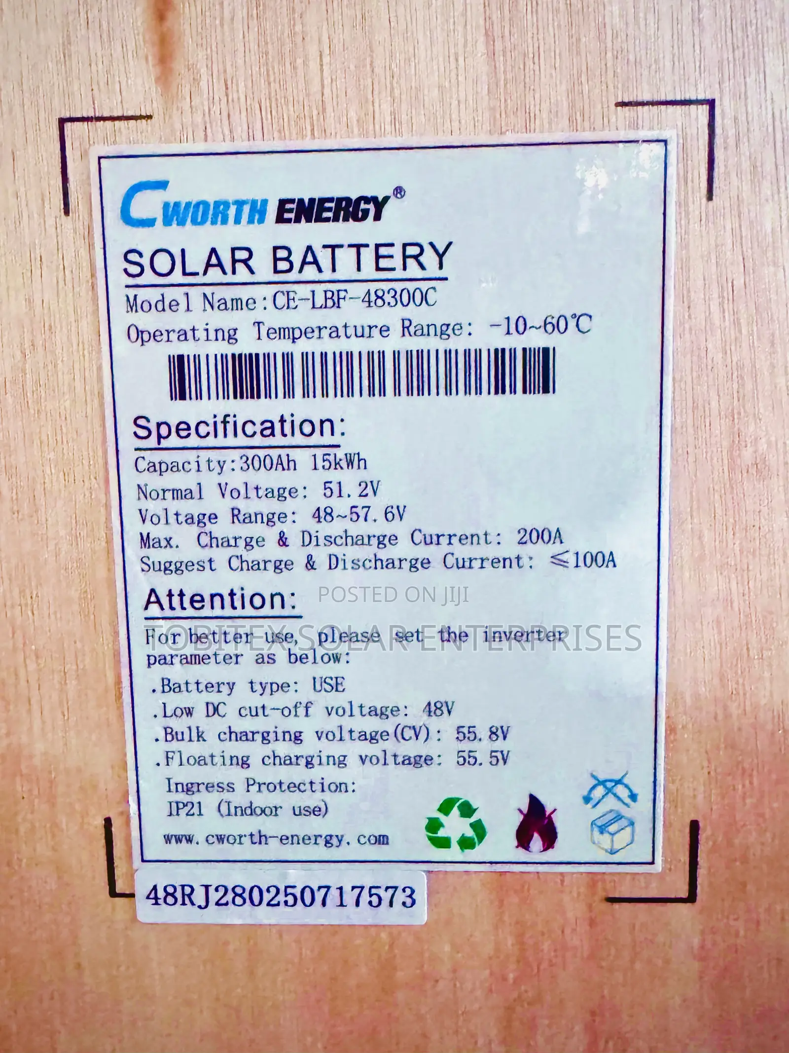 15kilowatts Cworth Lithium Ion Energy Battery