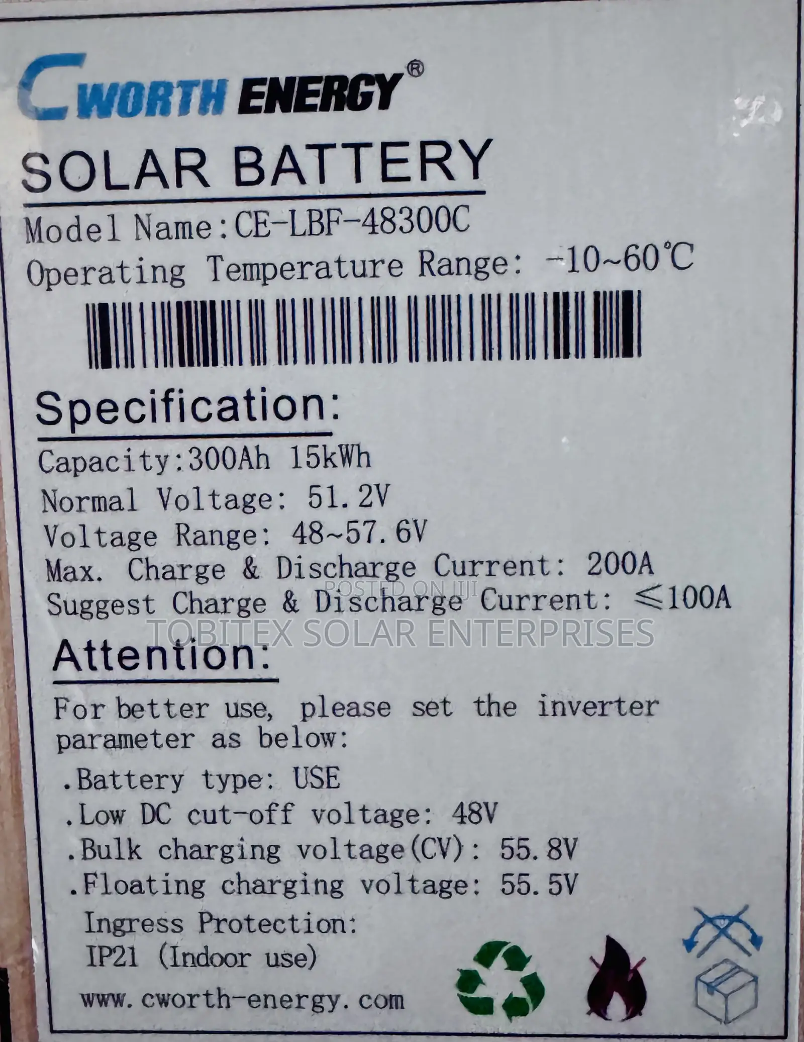 Cworth Energy Solar Battery 15kwh Warranty 5years
