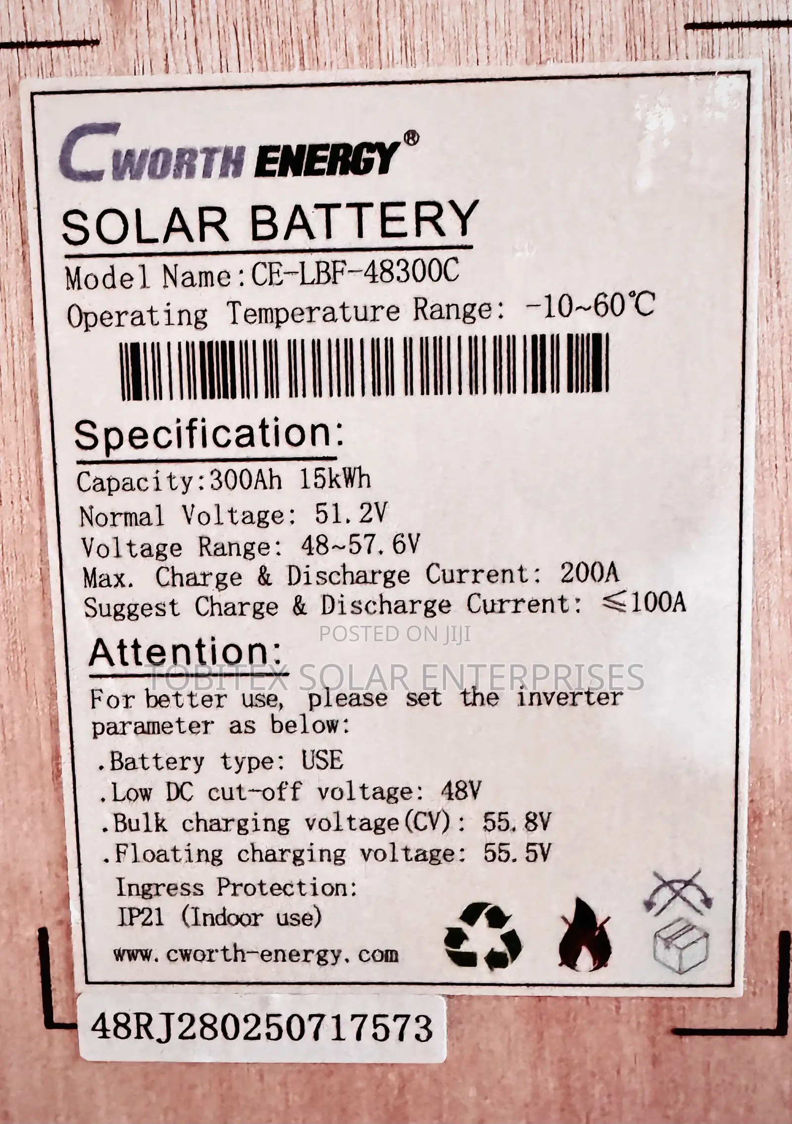15kwh Lithium Ion Battery Cworth Energy 48:300ah