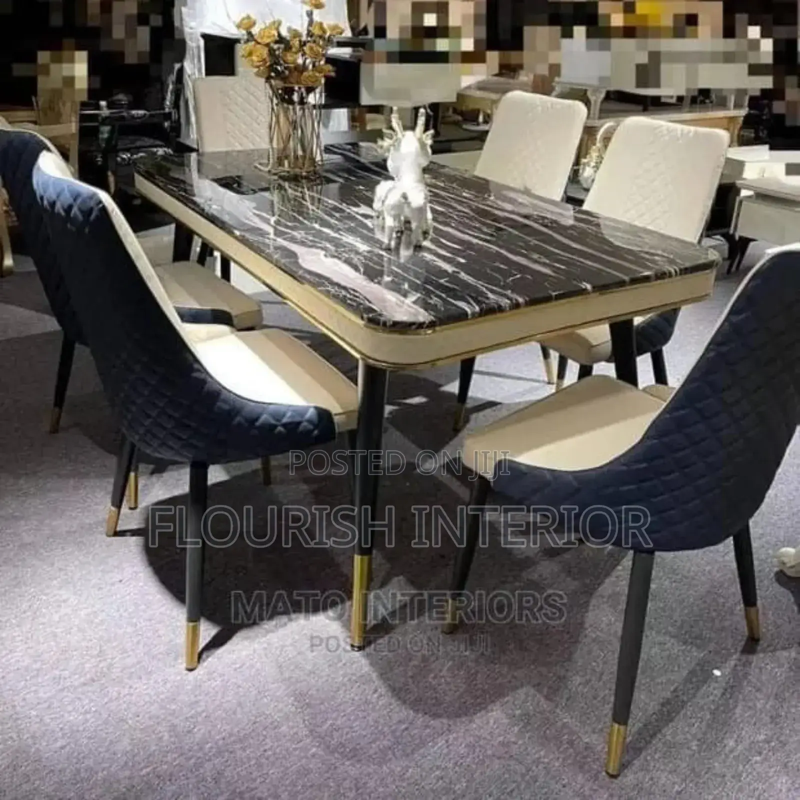 Quality Imported Unique Marble Dining Set by 6