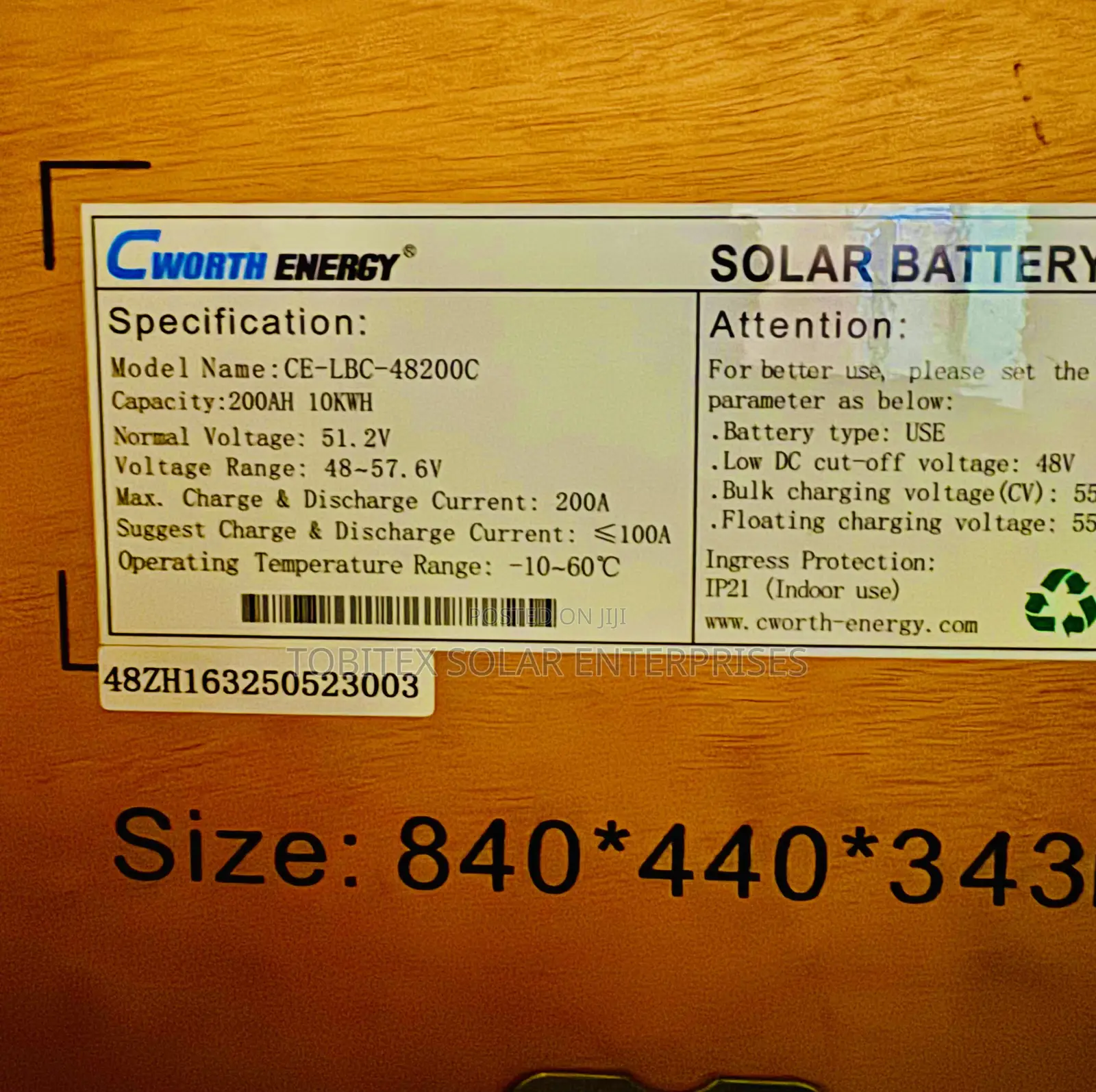 Cworth Energy Lithium Battery 10kwh Voltage 51.2v