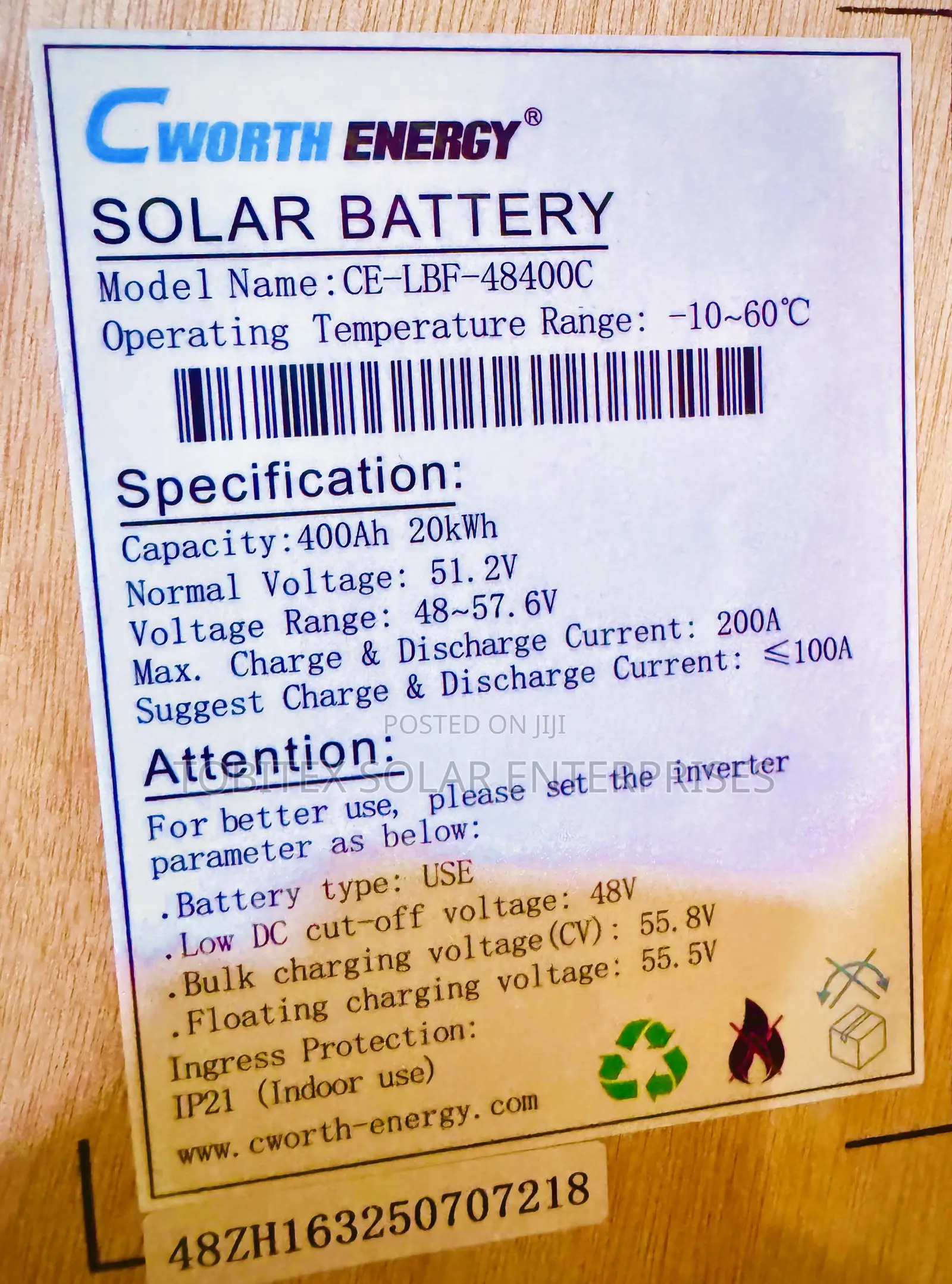 Cworth Lithium Ion Battery 20kwh 400ah