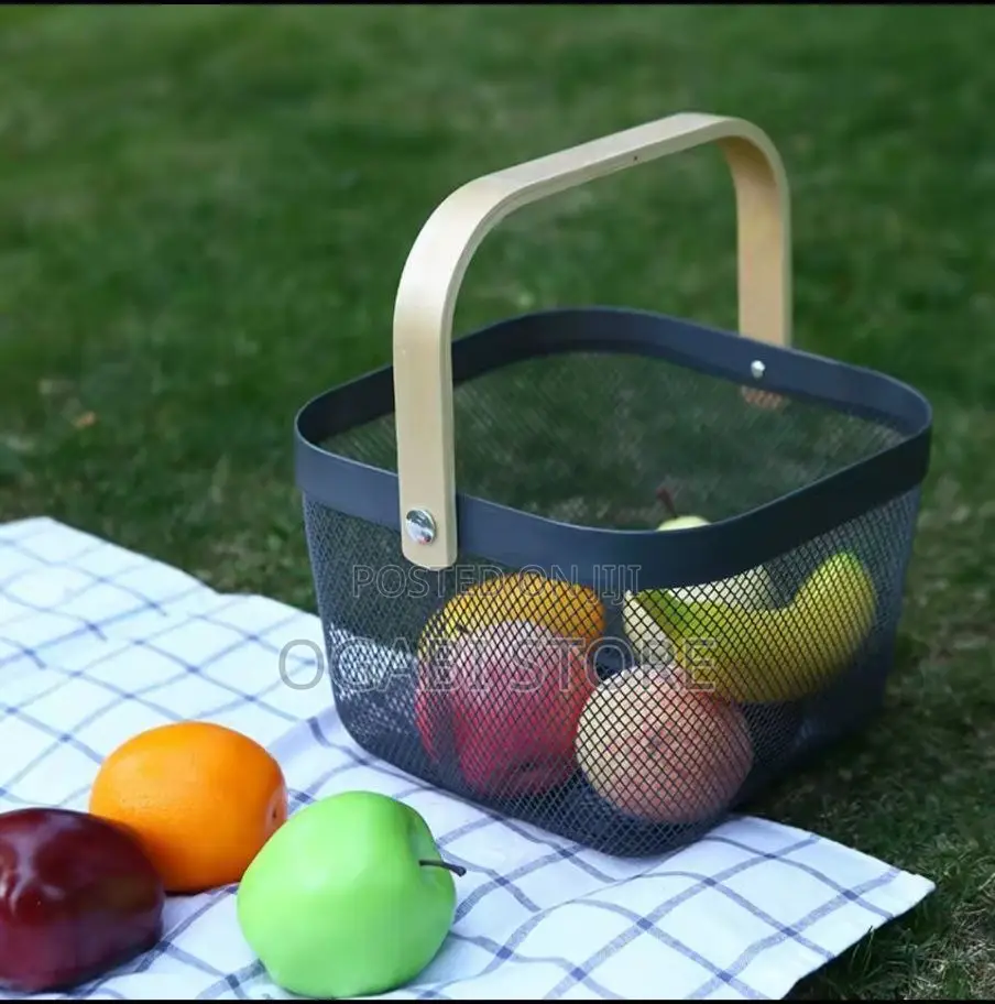 Storage Basket With Wooden Handle Small Size