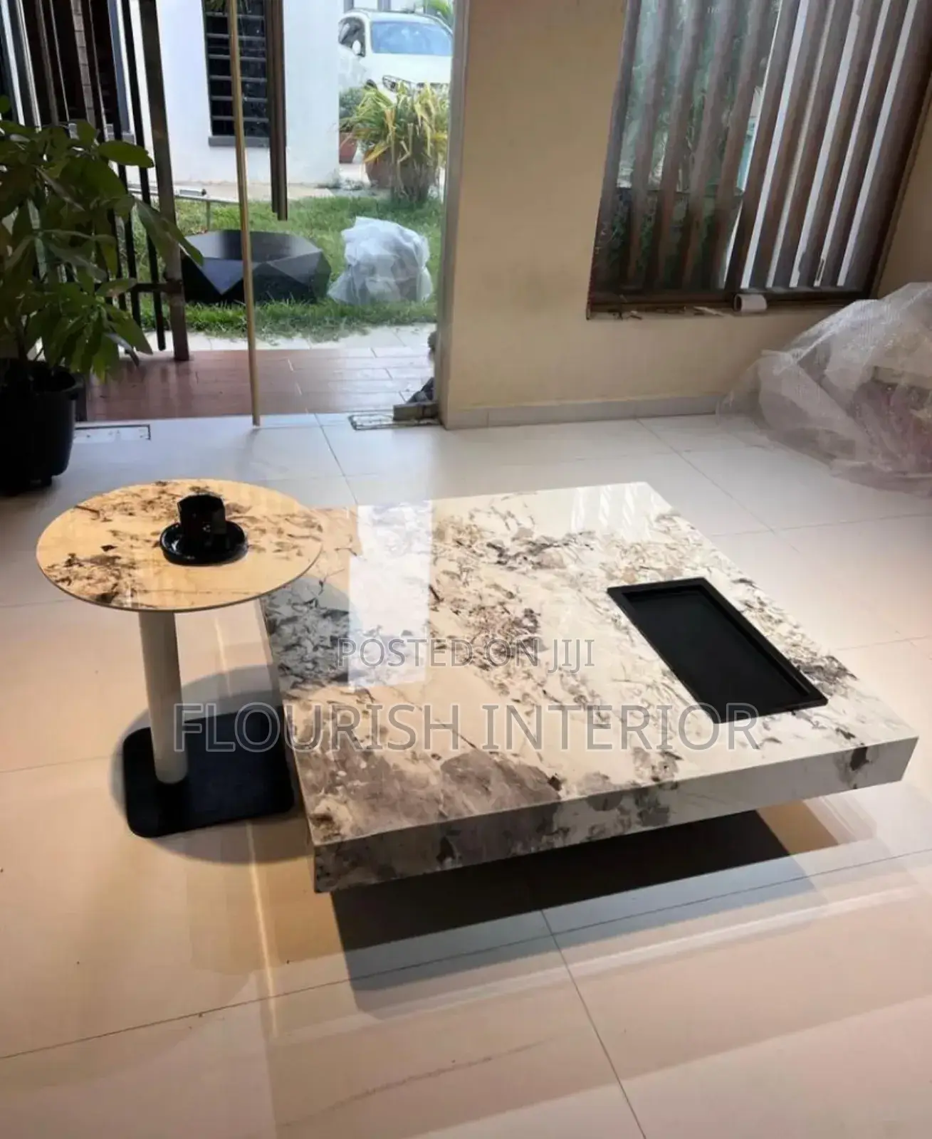 Luxury Standard Quality Imported Marble Center Table With Side Stool.