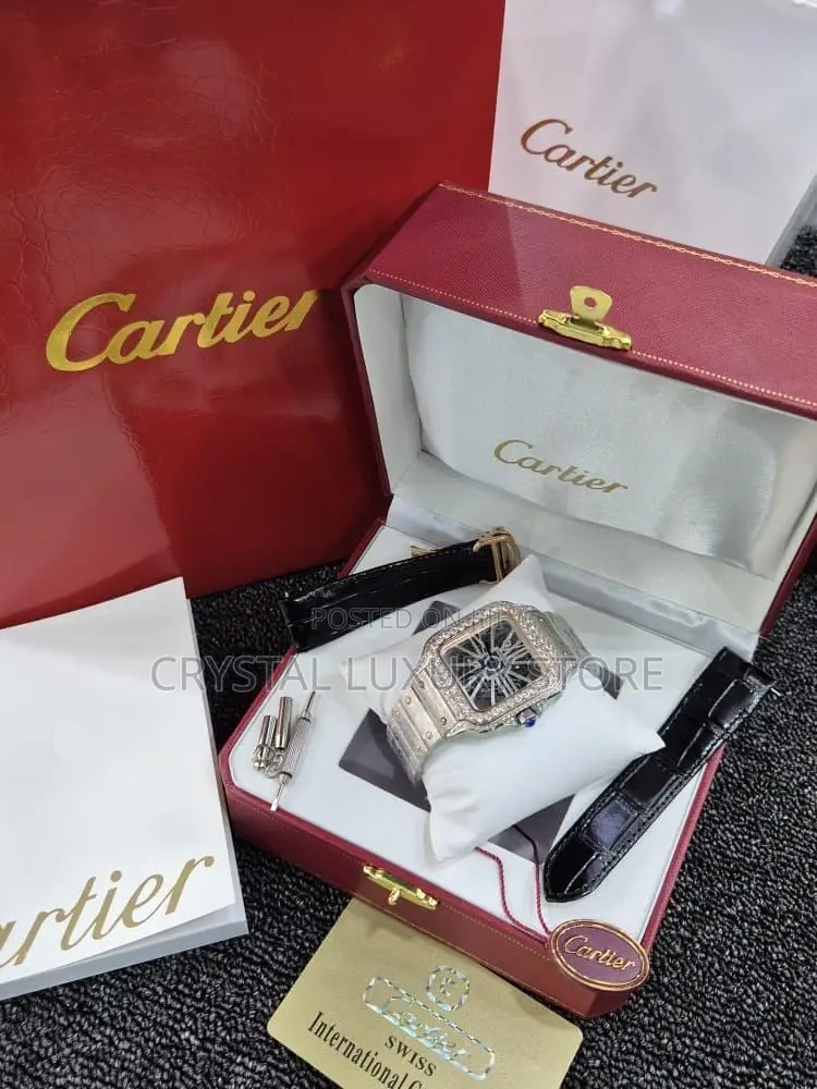 Cartier Quality Luxury Men Chain Iced Strap Wristwatch
