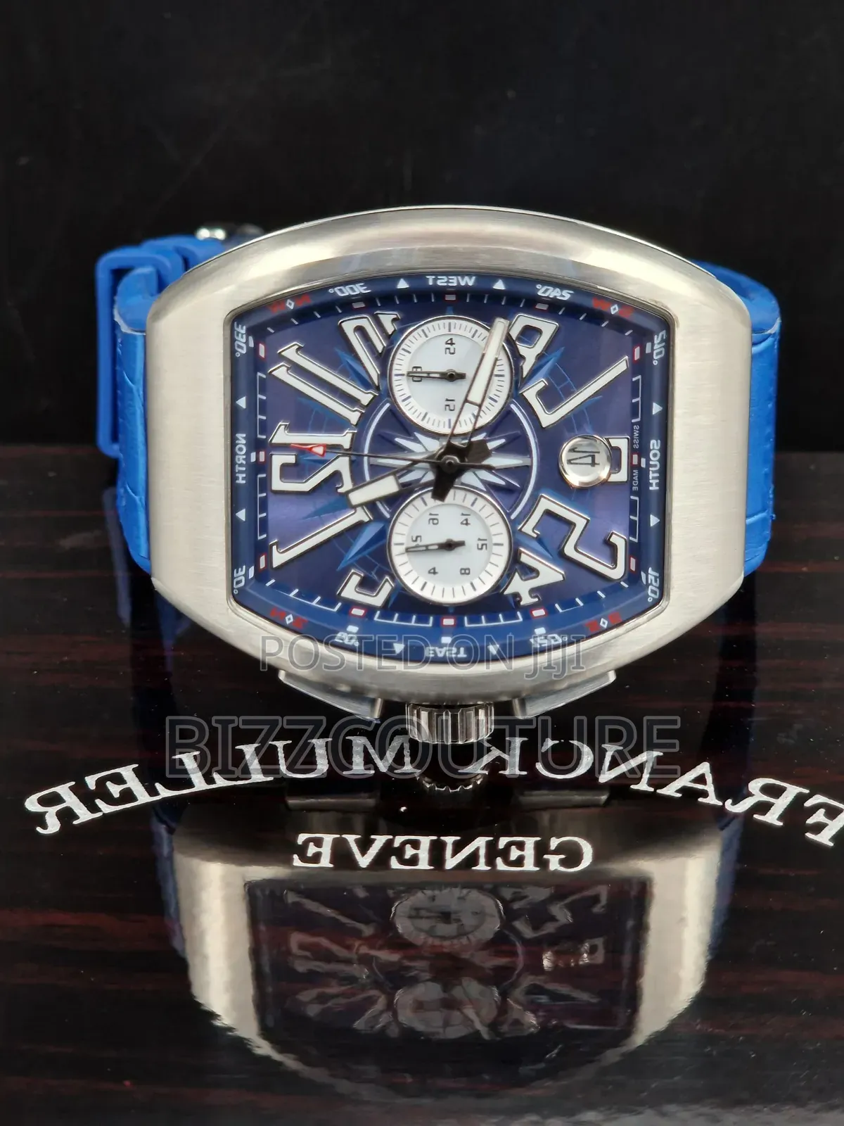 Original Franck Muller Blue Genuine Leather Chronograph Quartz Watch