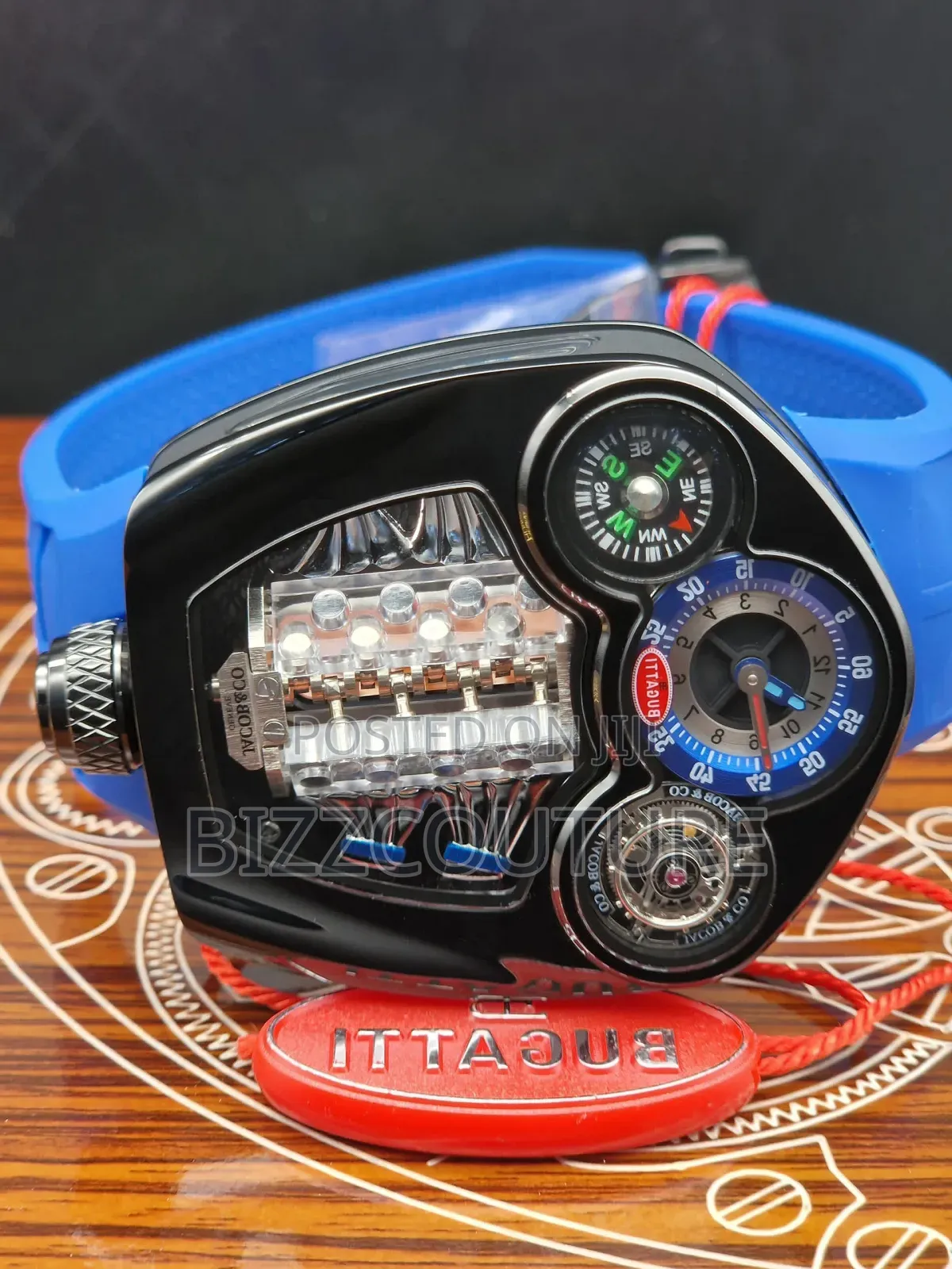 Original Jacob Co Blue Rubber Strap Mechanical Watch
