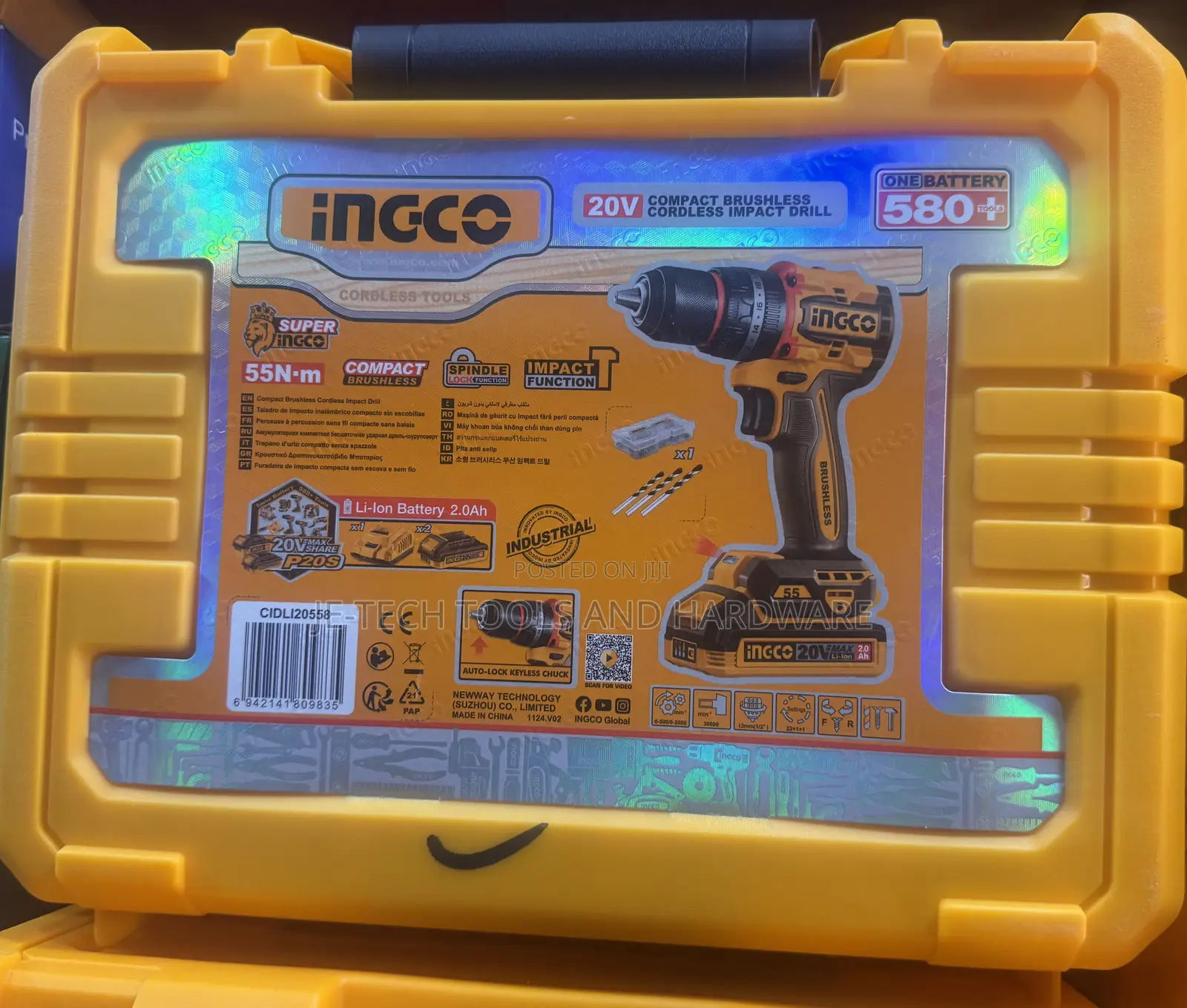 Ingco 20v Drill Impact 55nm B/Less Kit