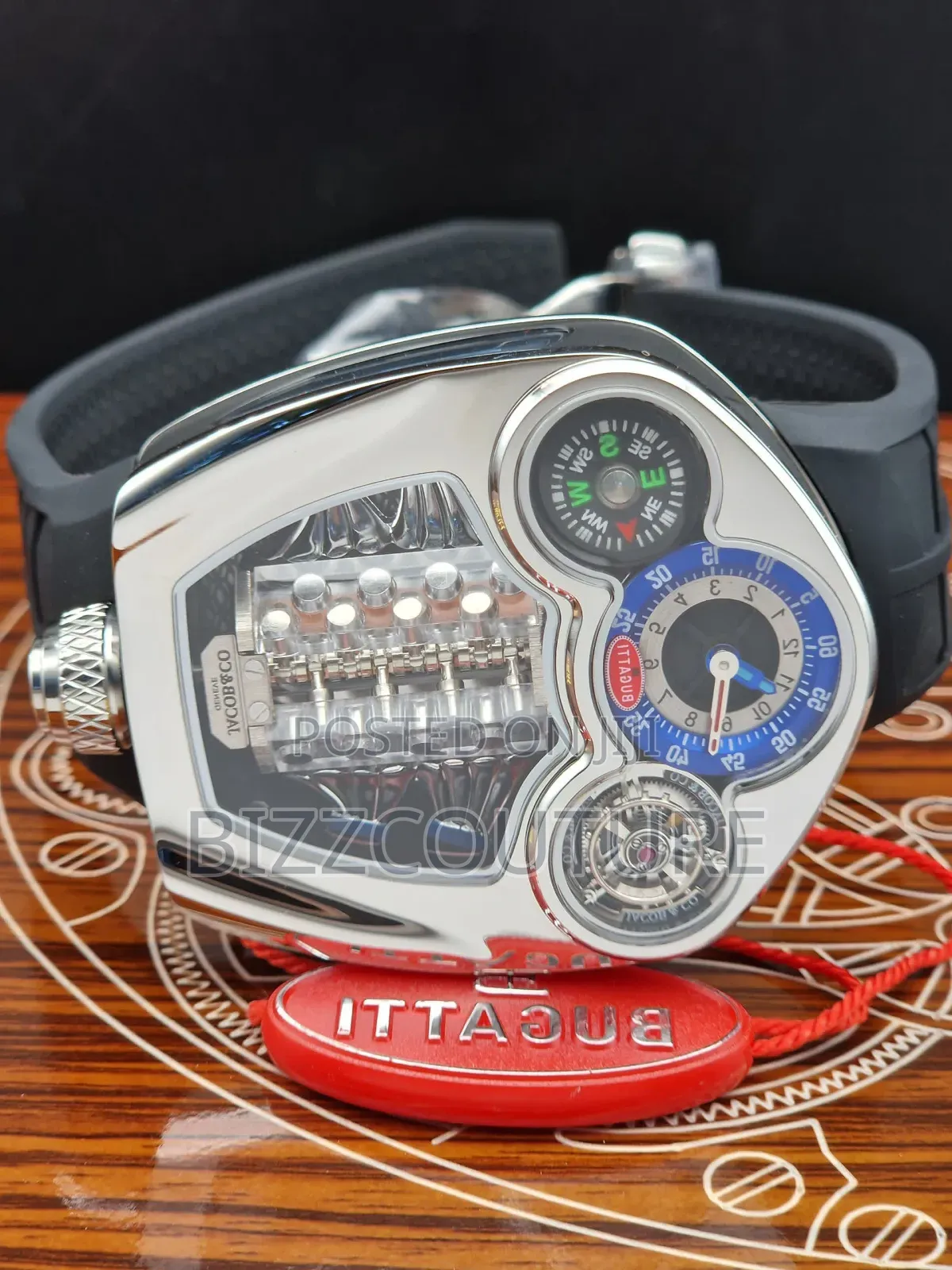 Original Jacob and Co Black Rubber Strap Analog Mechanical Watch