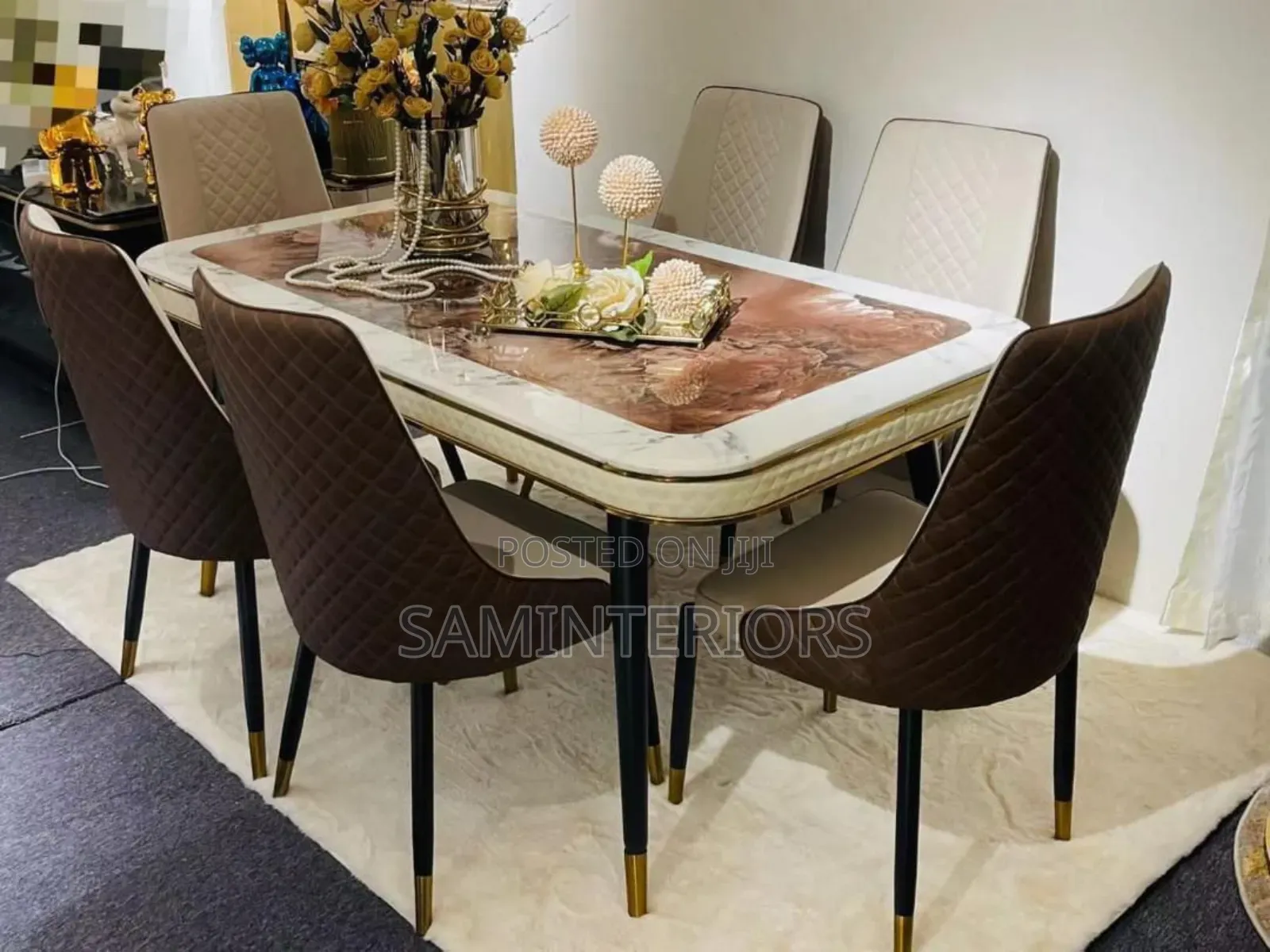 New Marble Top Dining With Executive Chairs of 6