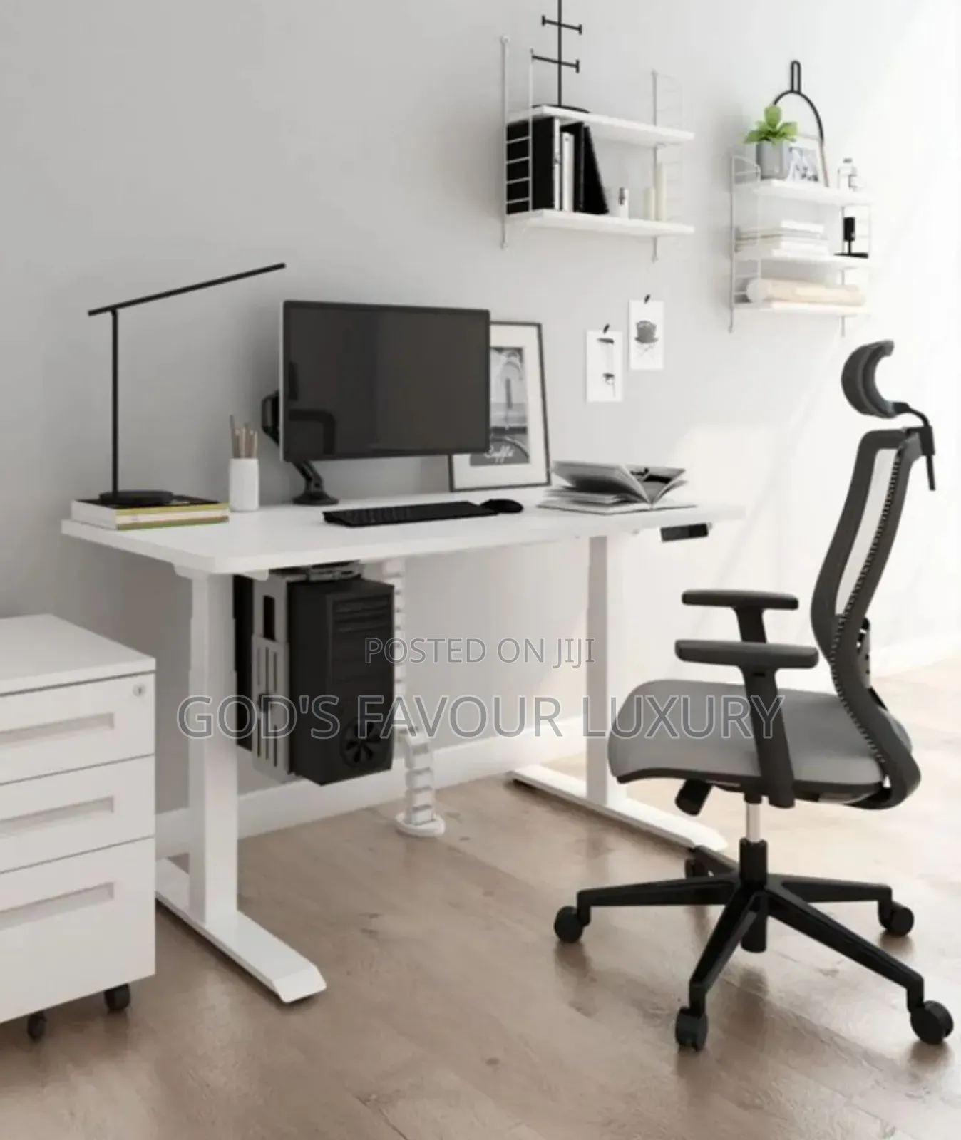 Modern Adjustable Height Computer Desk and Ergonomic Office Chair.