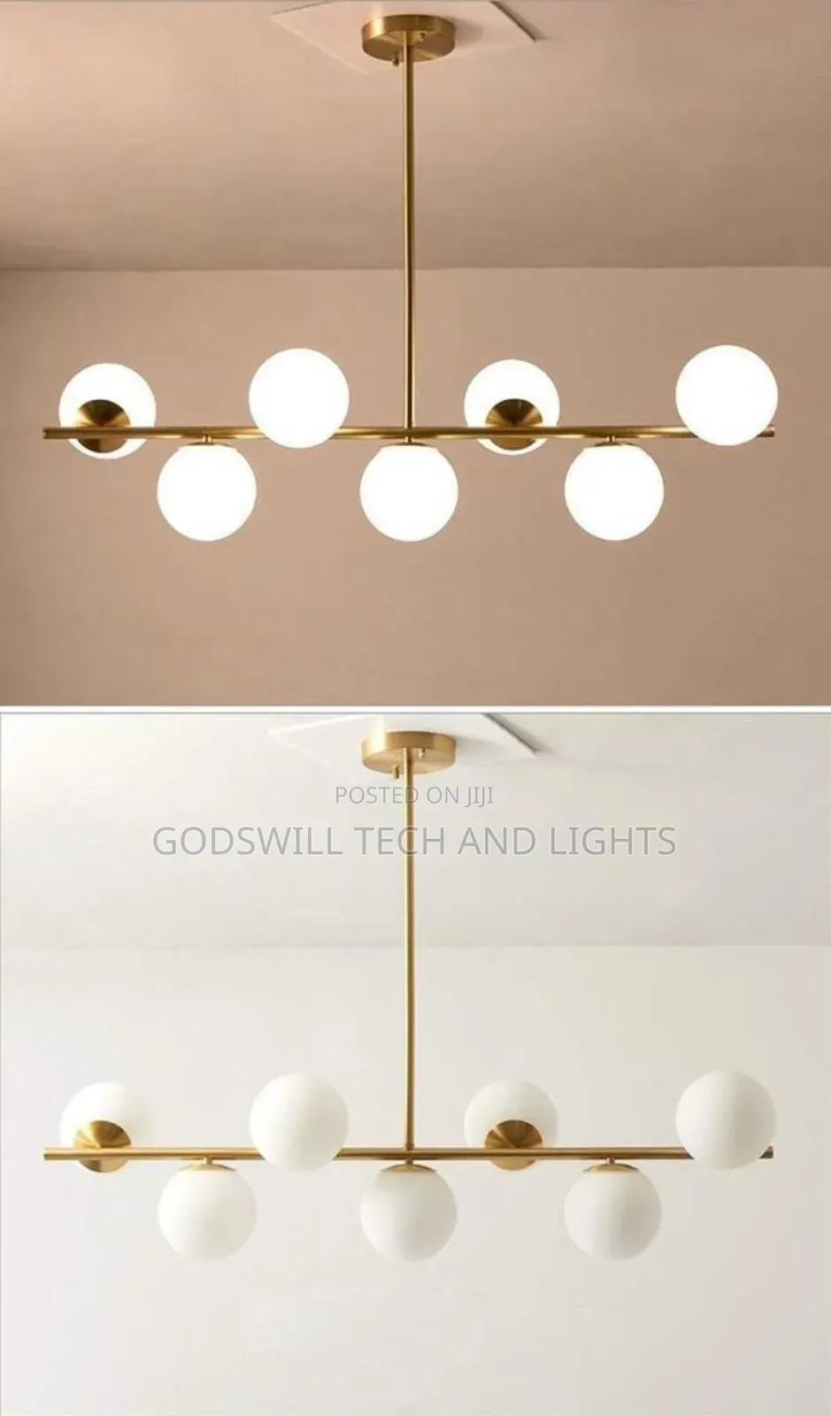 7-Light Gold Glass Globe Chandelier – Modern Pendant Lamp