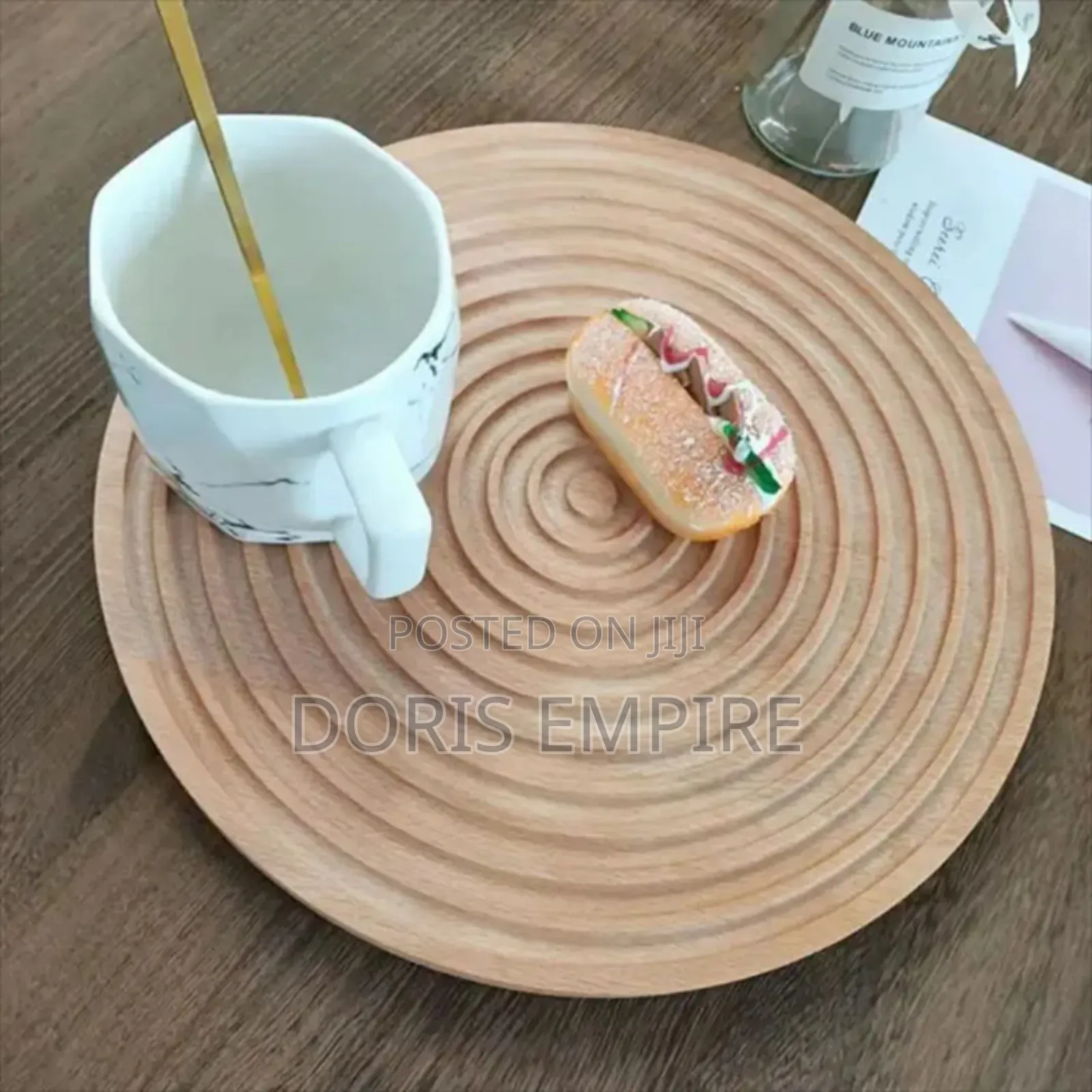 Natural Wood Decorative Food Serving Round Platter Trays