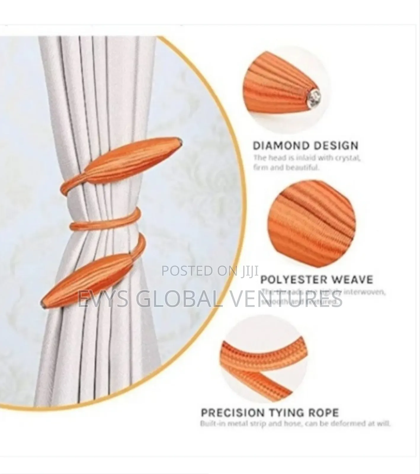 2 Pairs Magnetic Curtain Tiebacks Clips - Orange Colour