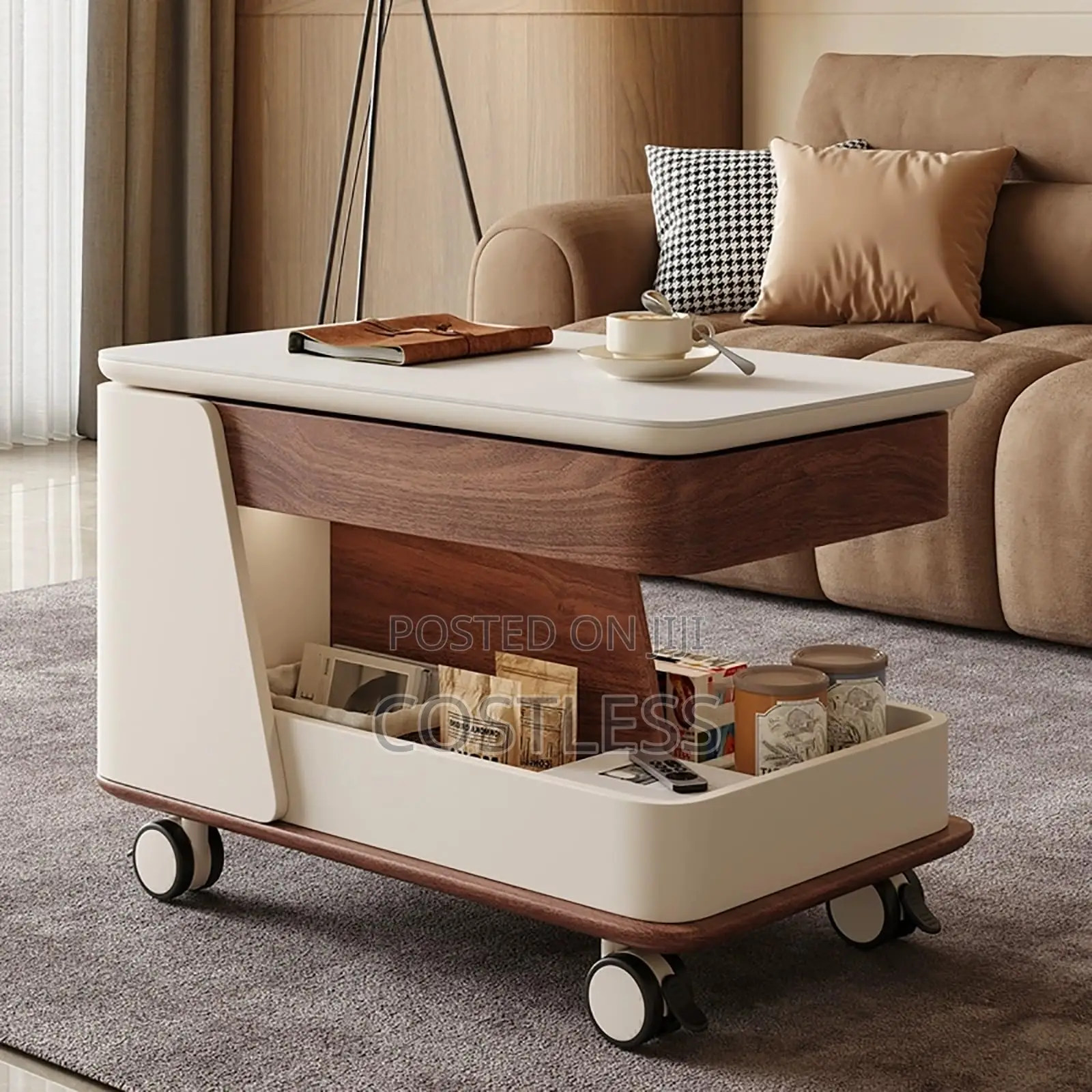 Modern Lift-Top Coffee Table With Hidden Storage and Wheels