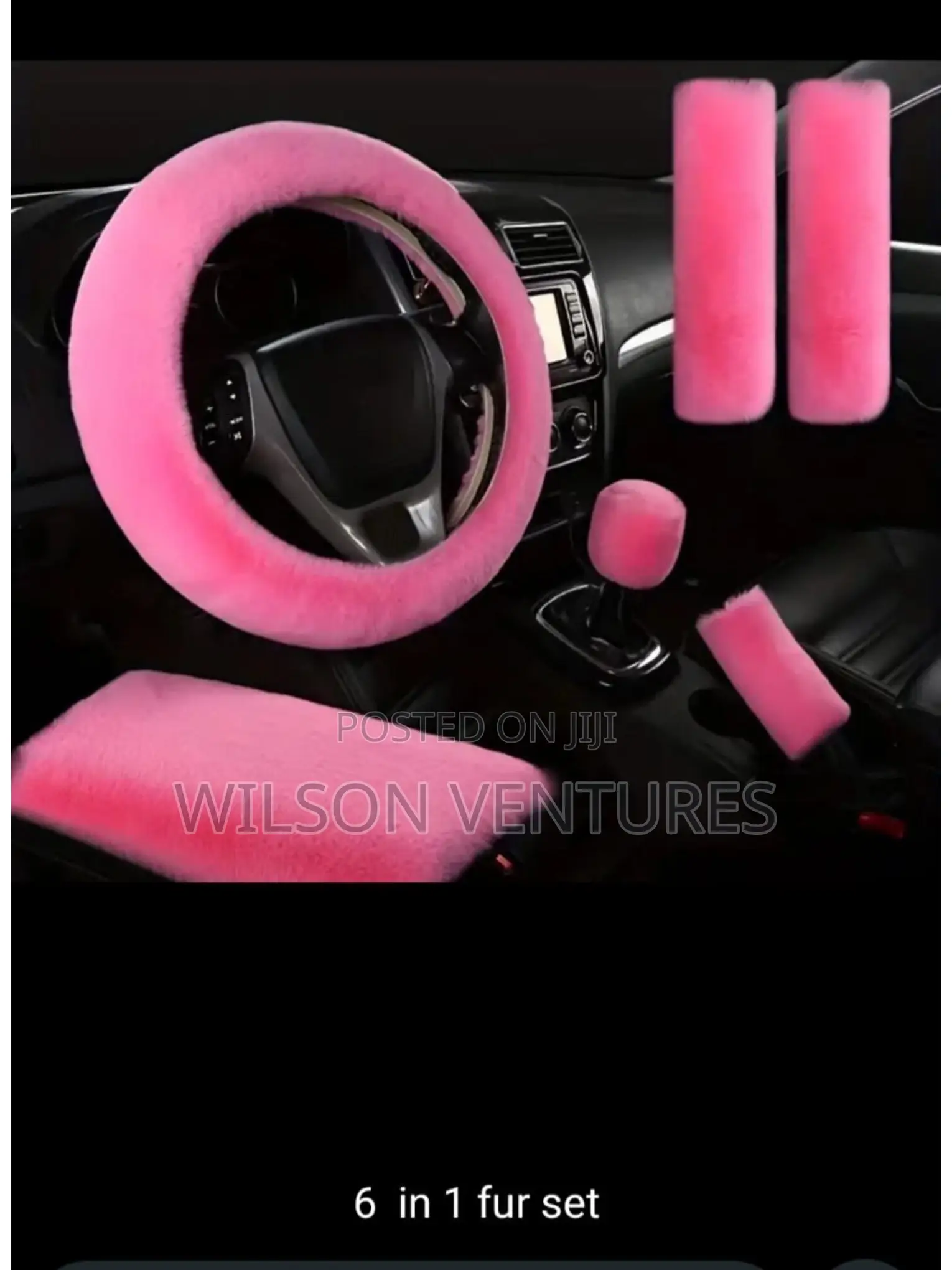 Pink Color Fur Steering Arm Rest Gear Knob Hand Brake Cover