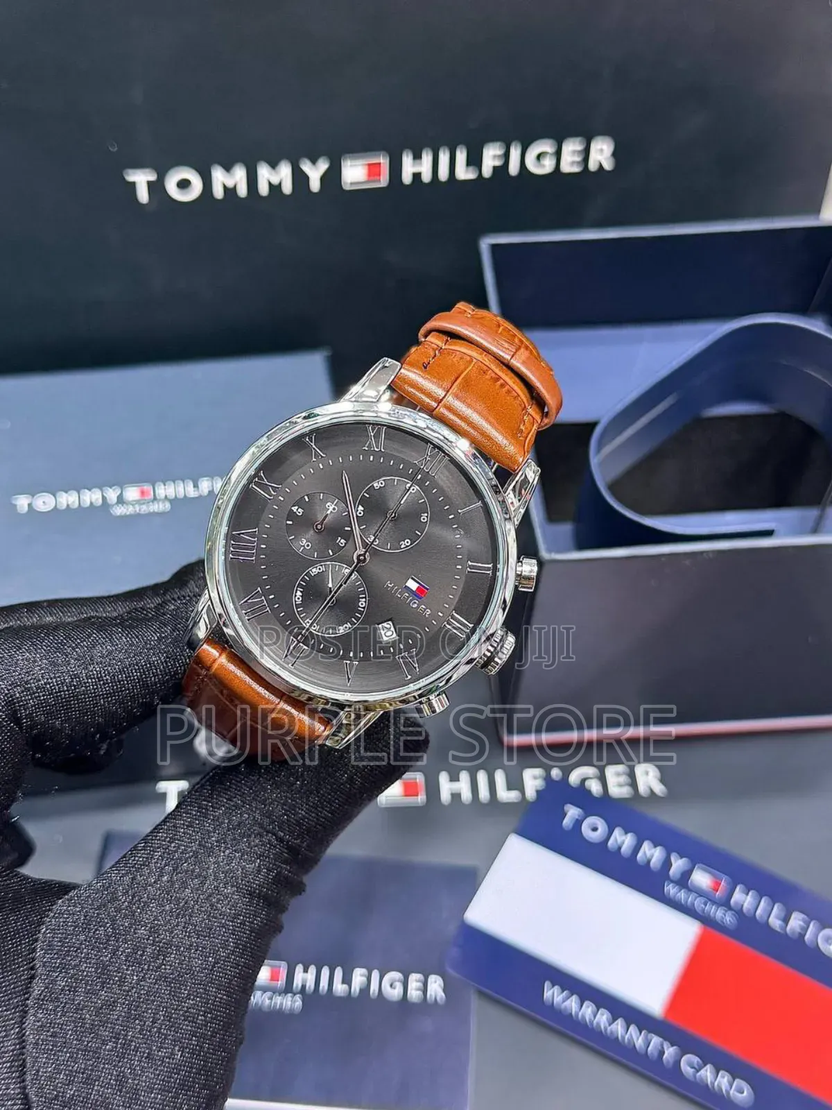 Tommy Hilfiger Functional Chronogrqph Leqther Wristwatch Full Package