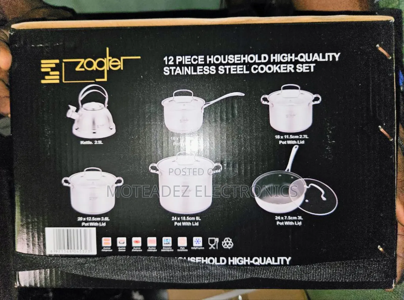 Zagter 12pcs High Quality Stainless Cookware Set W/Kettle Fry Pan