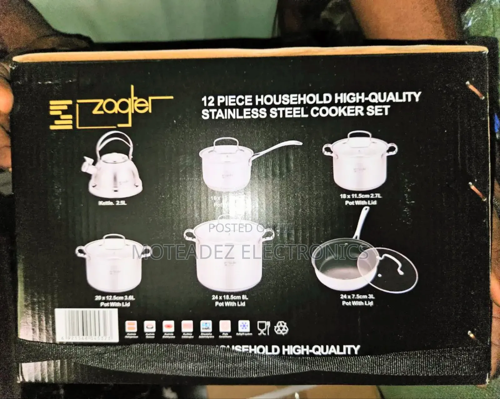 Zagter 12pcs High Quality Stainless Cookware Set W/Kettle Fry Pan