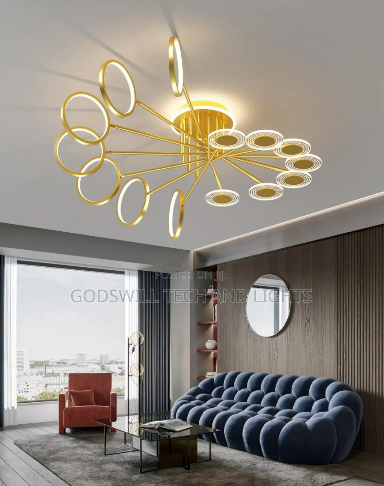 Golden-Finished Arms and Integrated Led Light