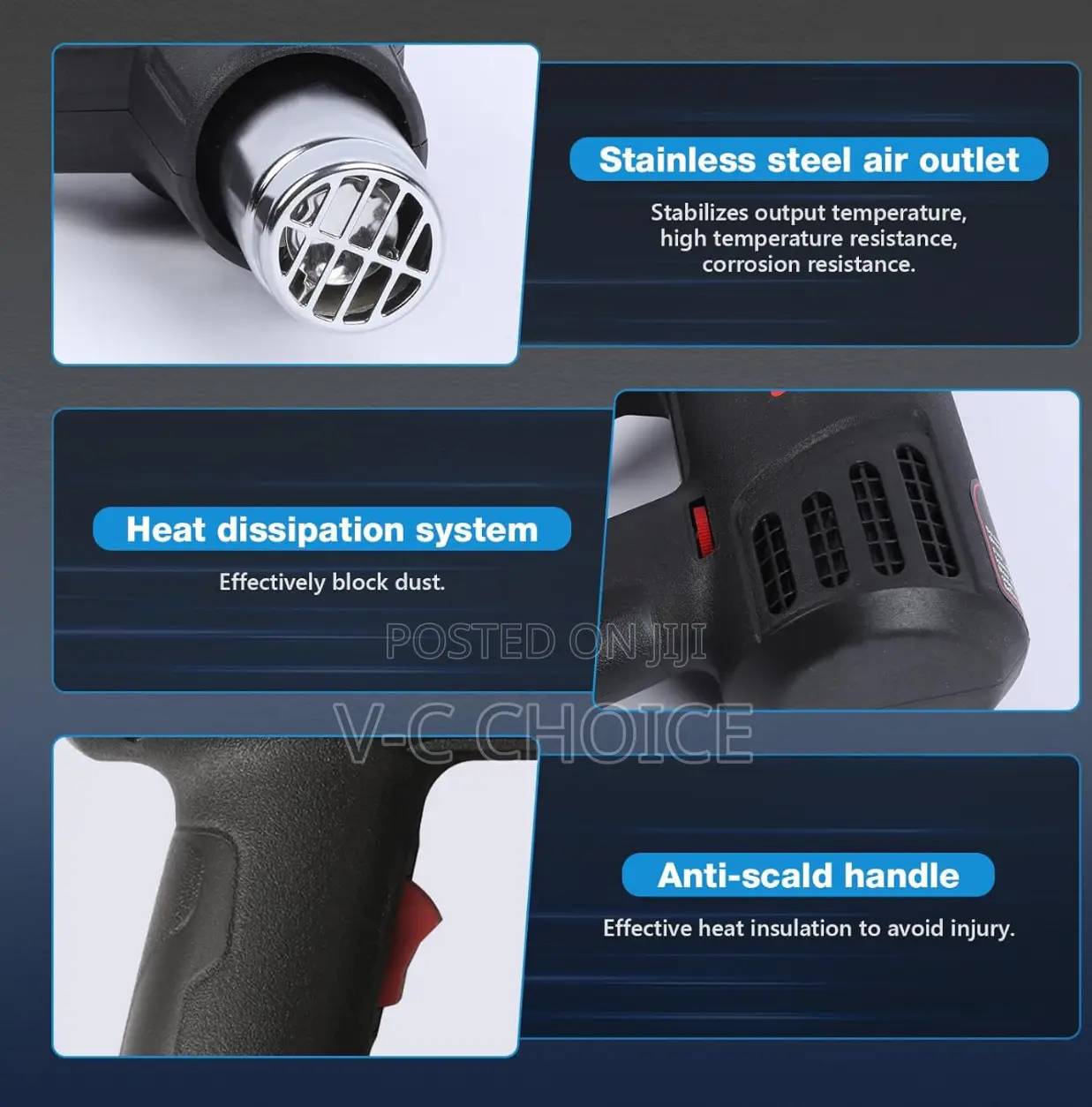Fast Heating Hot Air Gun With 4 Nozzles, 2-temp Control, Heat Gun