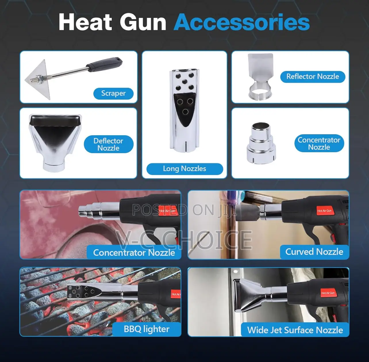 Fast Heating Hot Air Gun With 4 Nozzles, 2-temp Control, Heat Gun