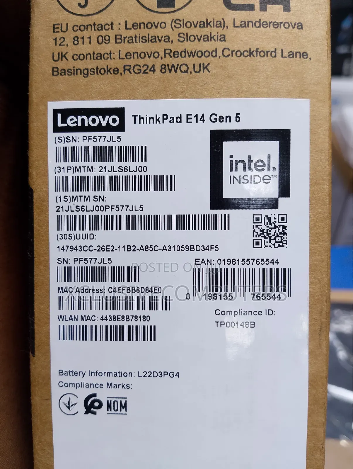 New Laptop Lenovo ThinkPad E14 G5 8GB Intel Core I5 SSD 512GB