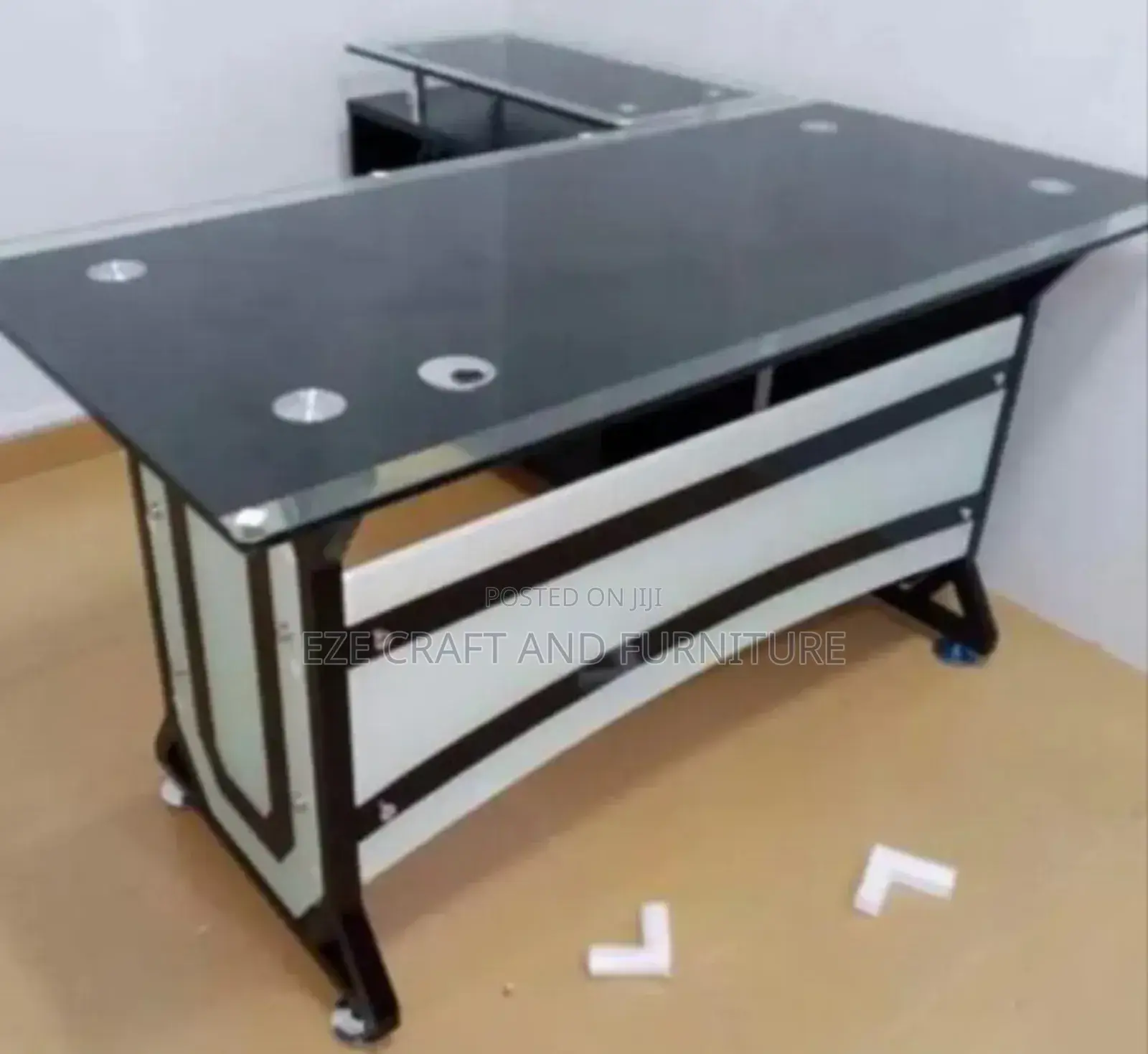 Black and White Tampered Glass Executive Office Table