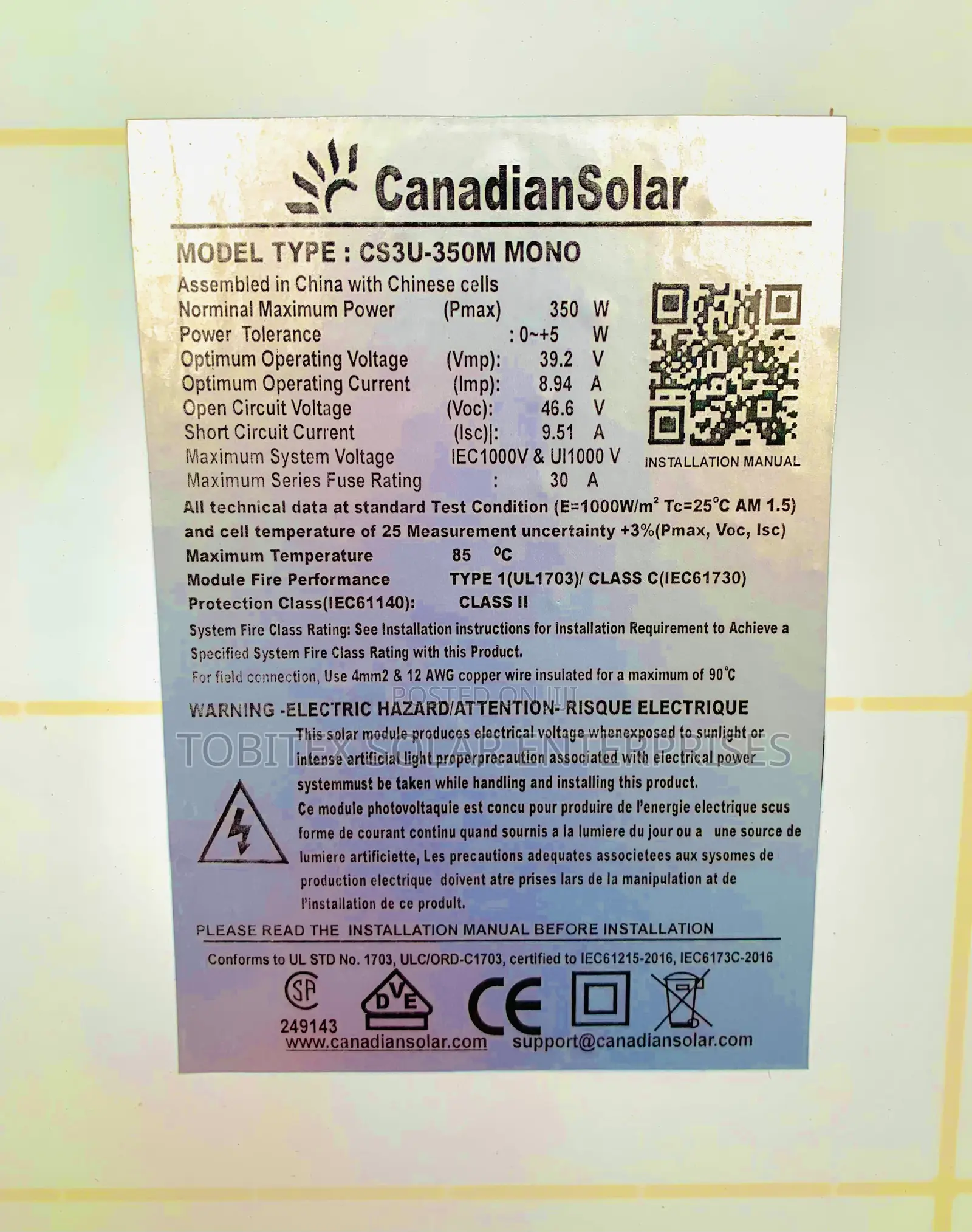 Original 350watts Canadian Solar Panels