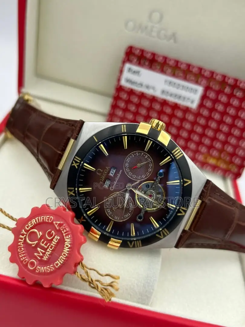 Omega Quality Luxury Men Genuine Leather Wristwatch