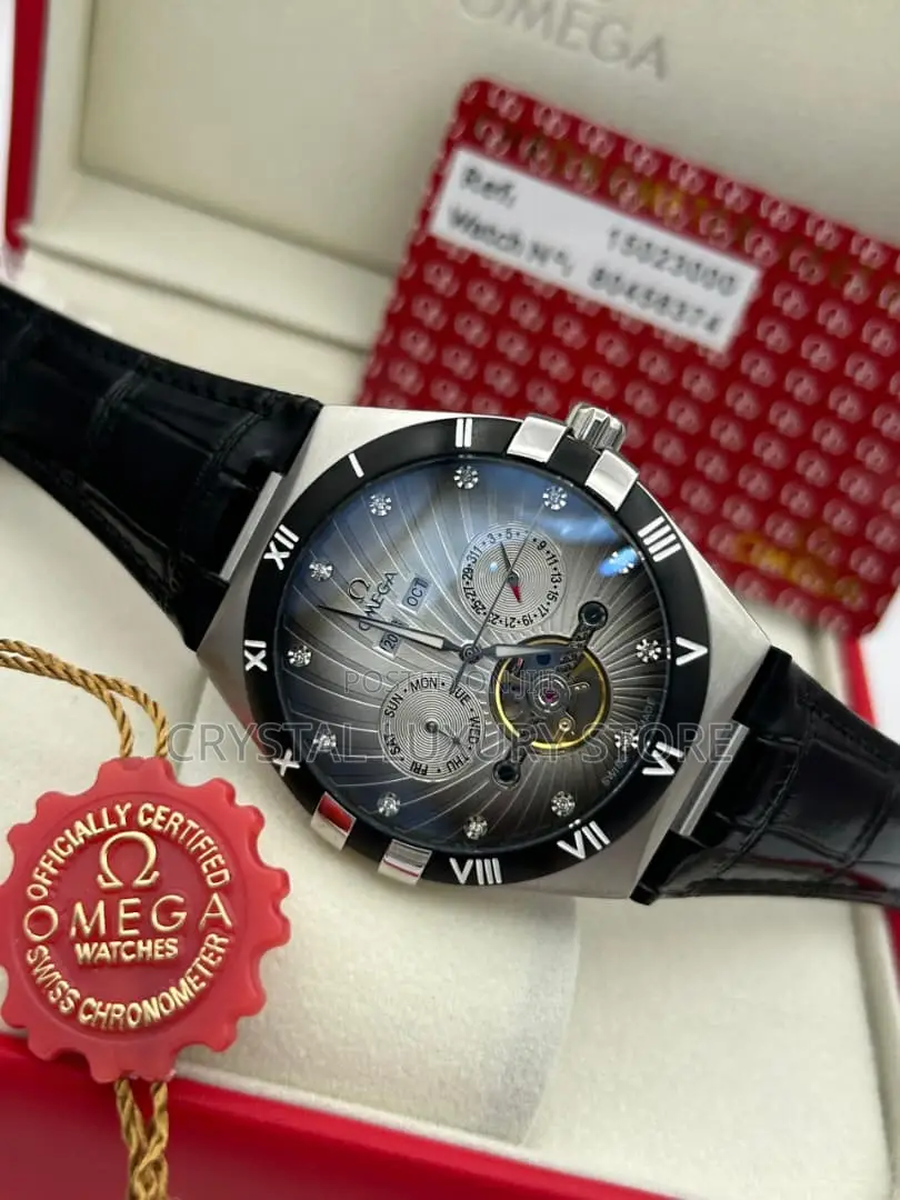 Omega Quality Luxury Men Genuine Leather Wristwatch