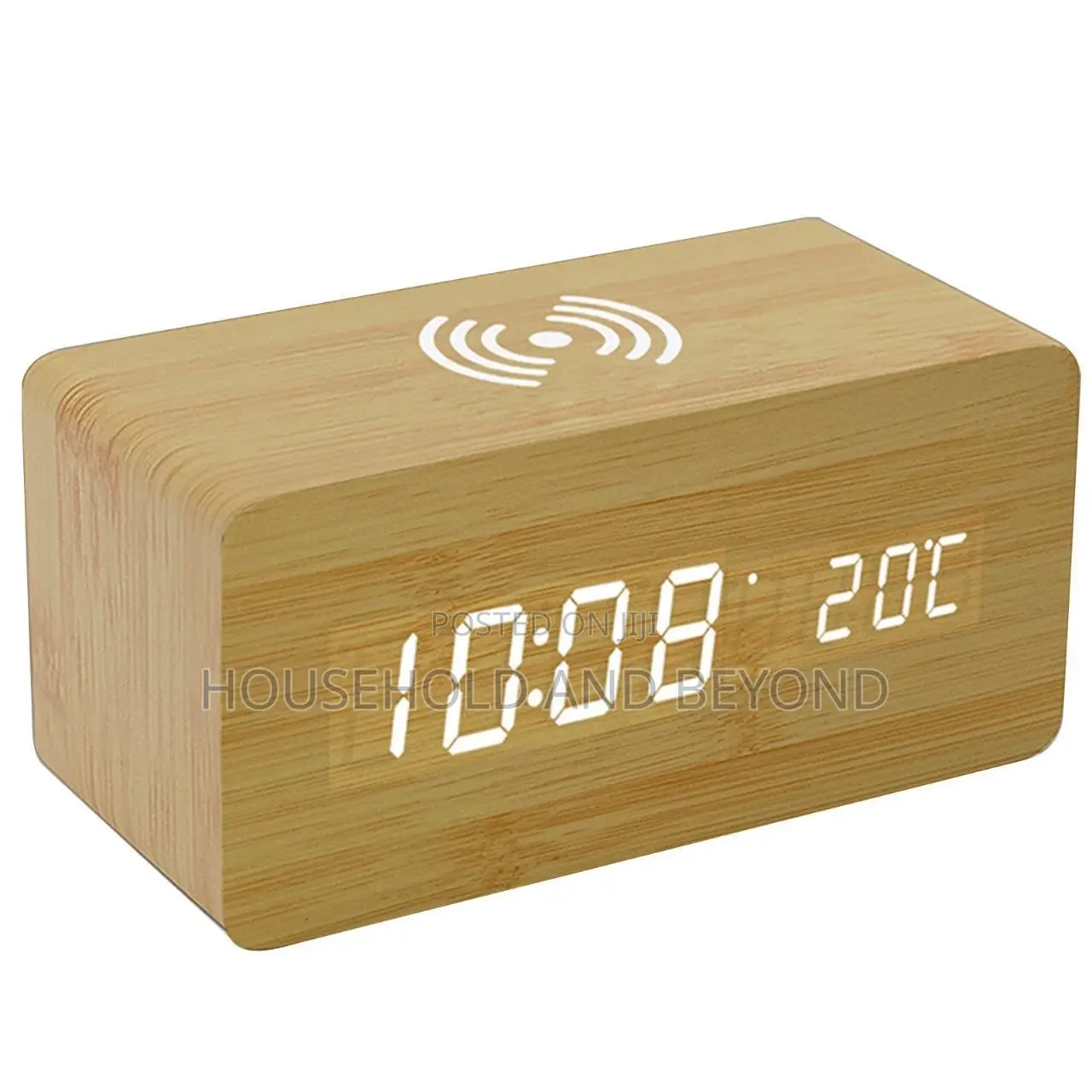Wooden Digital Alarm Clock With Wireless Charging