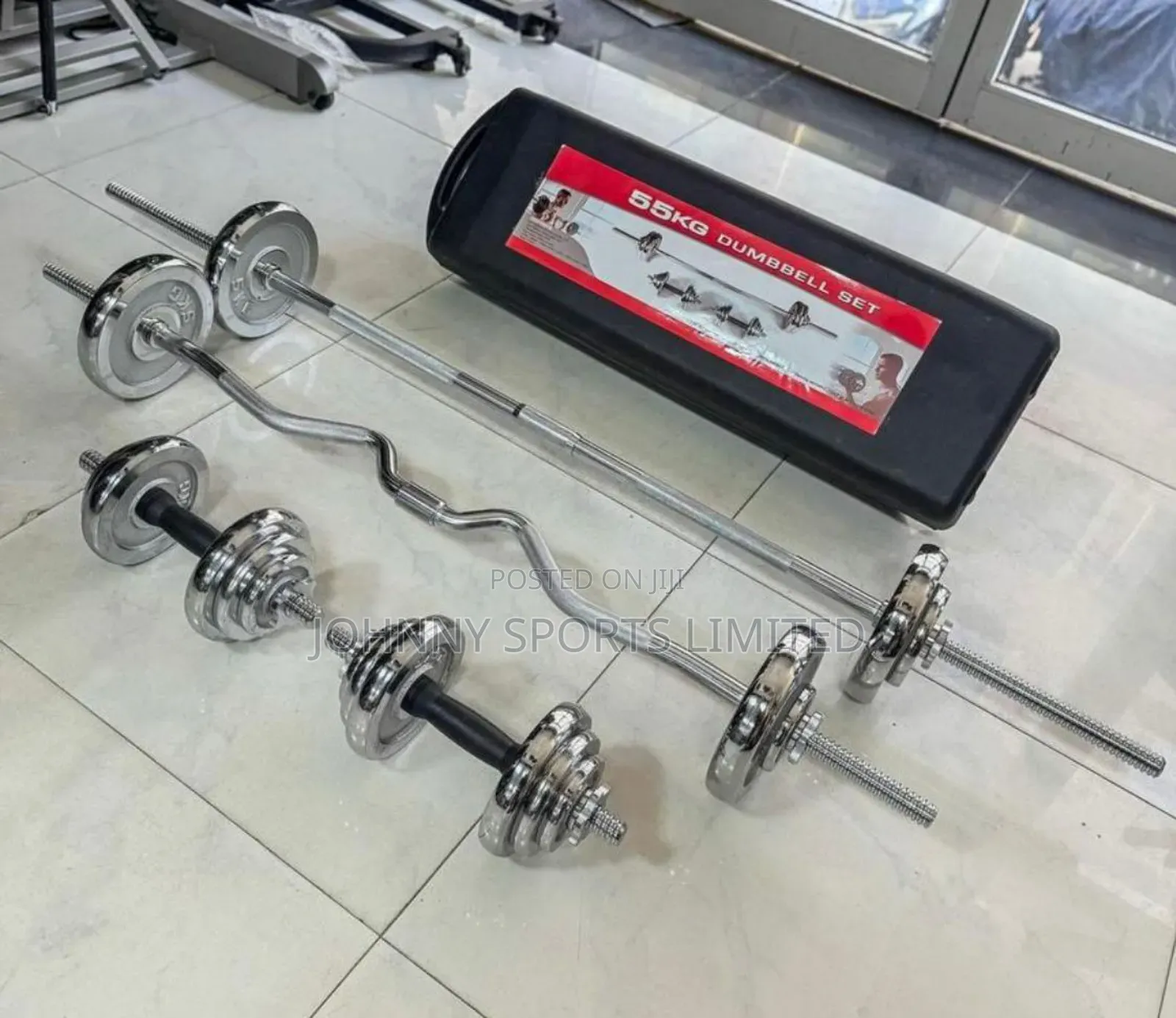 Set of Chrome Dumbbell and Barbell
