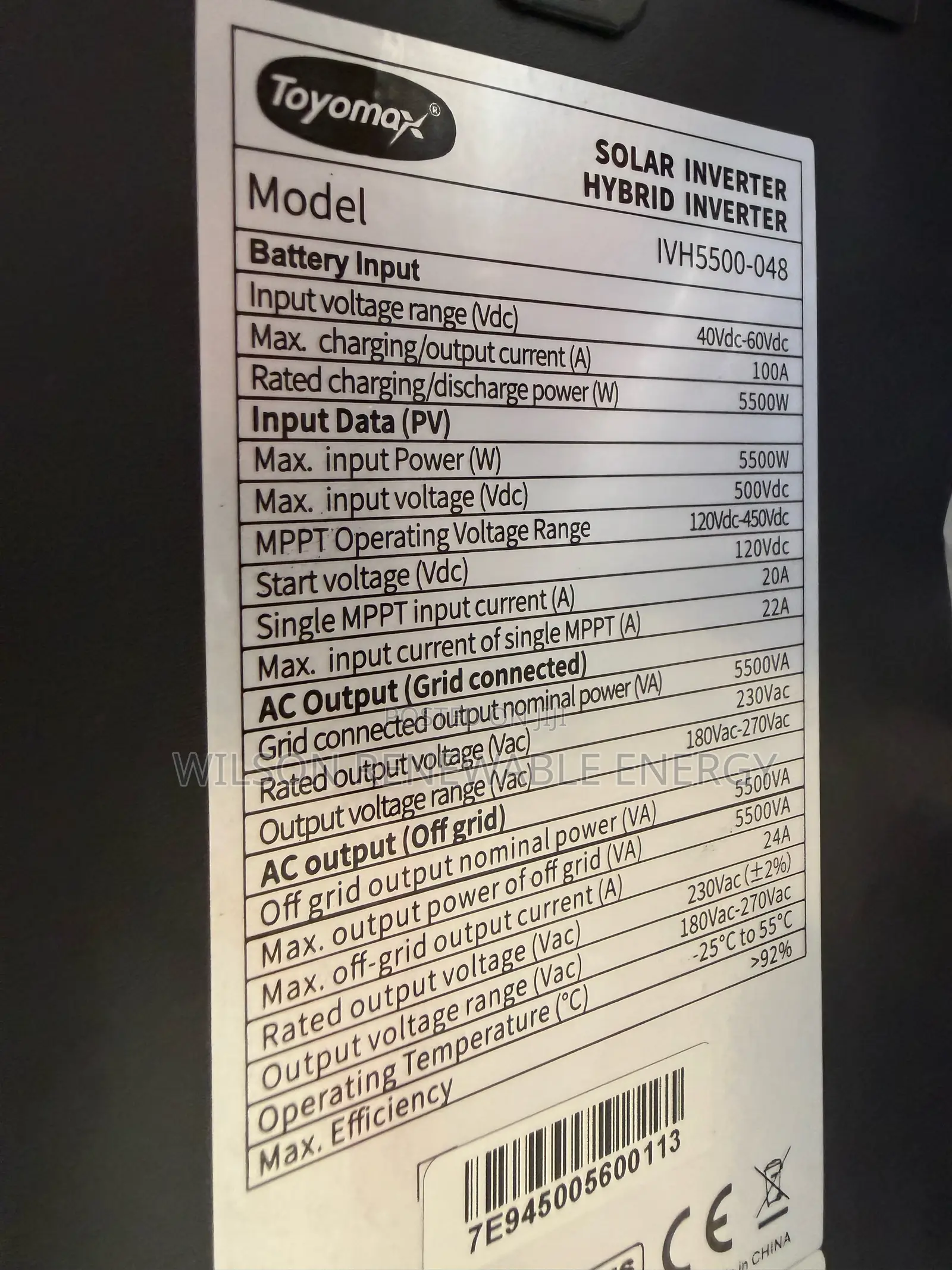 Toyomax 5.5kva 48v Solar Hybrid Inverter