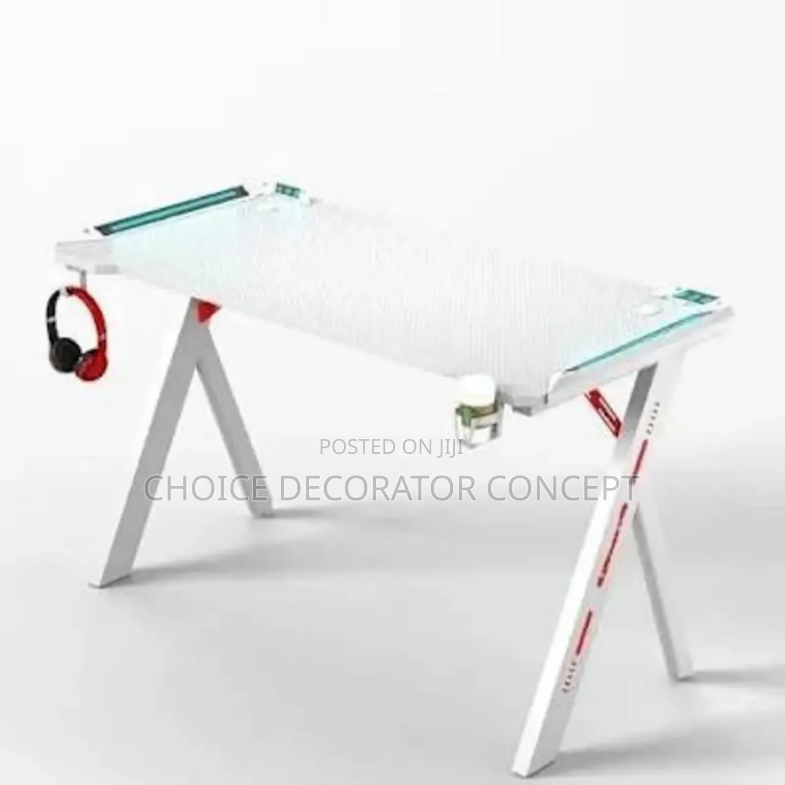 Modern Y Leg Shaped RGB Led Lights Gaming Table 1.2m- White