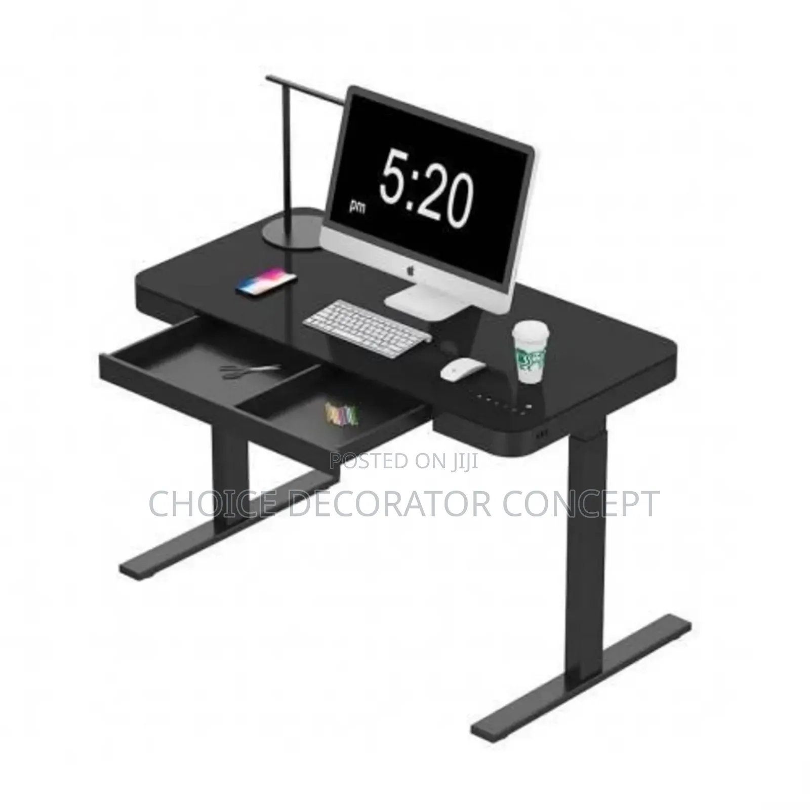 Electric Adjustable Height Computer Desk Glass Top