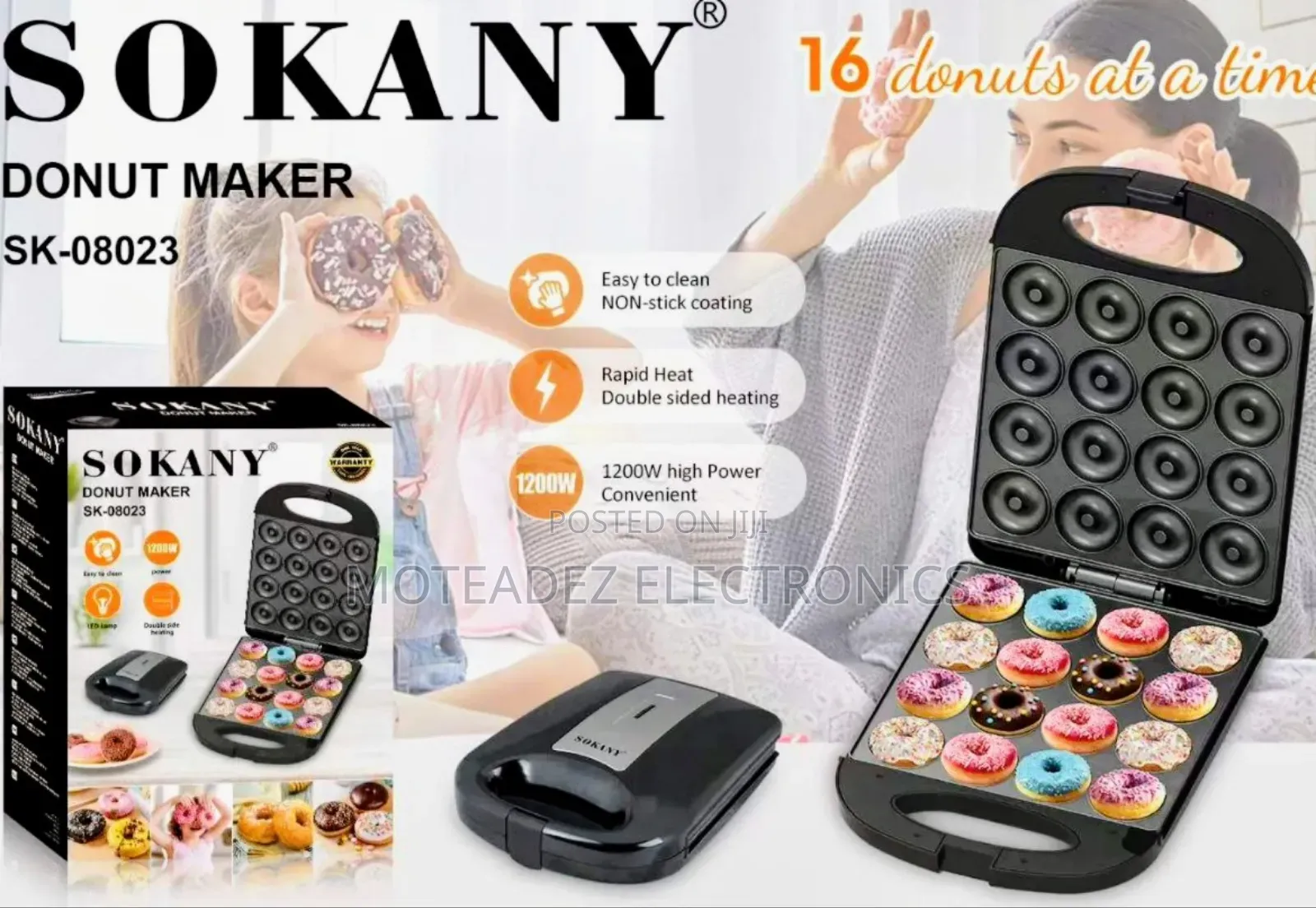 Sokany 16 Holes (1200w) Double Sided Heating Electric Donut Maker