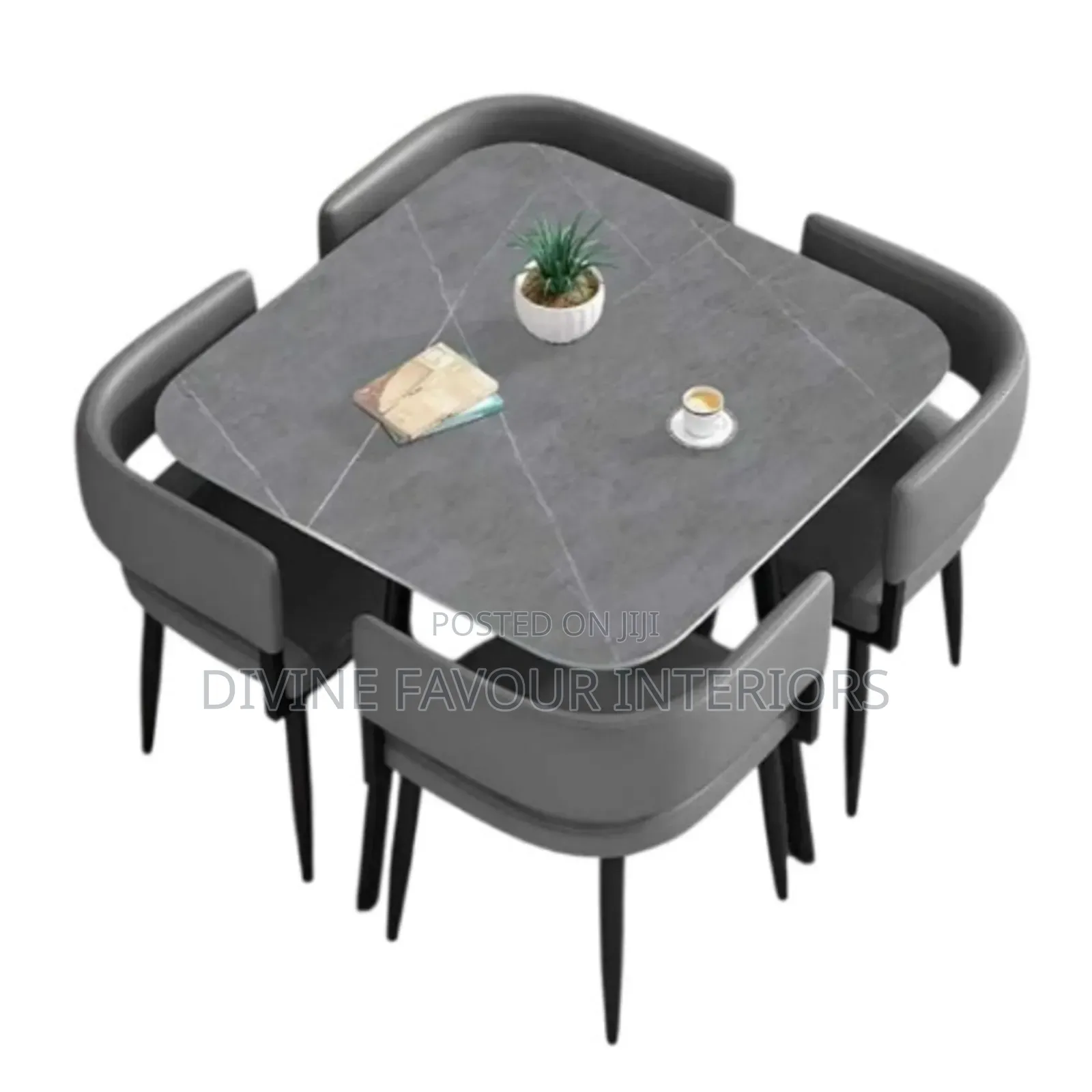 Square Dinning Table and 4 Chairs - Gray
