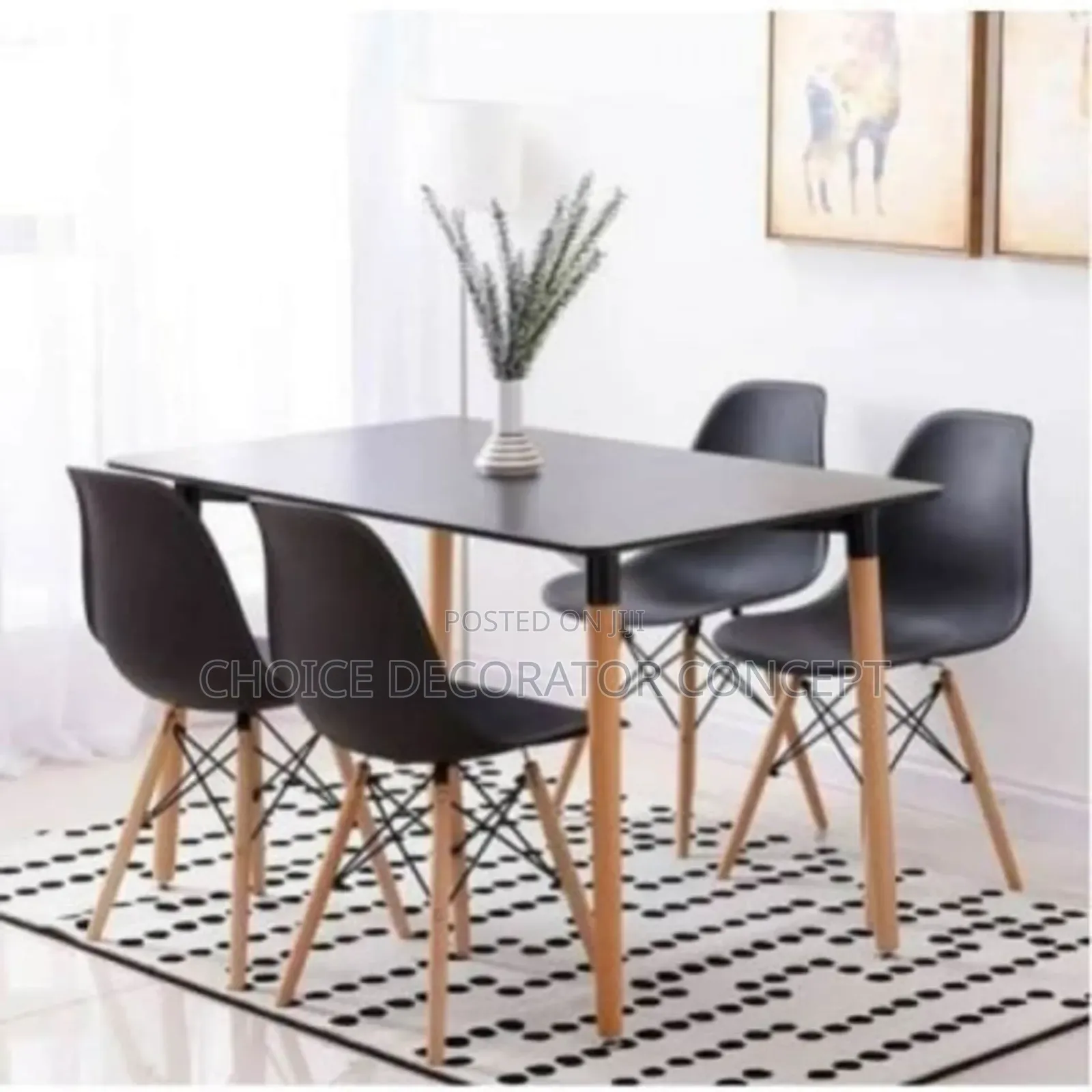 Rectangular Restaurant Dining Table + 4 Plastic Chairs