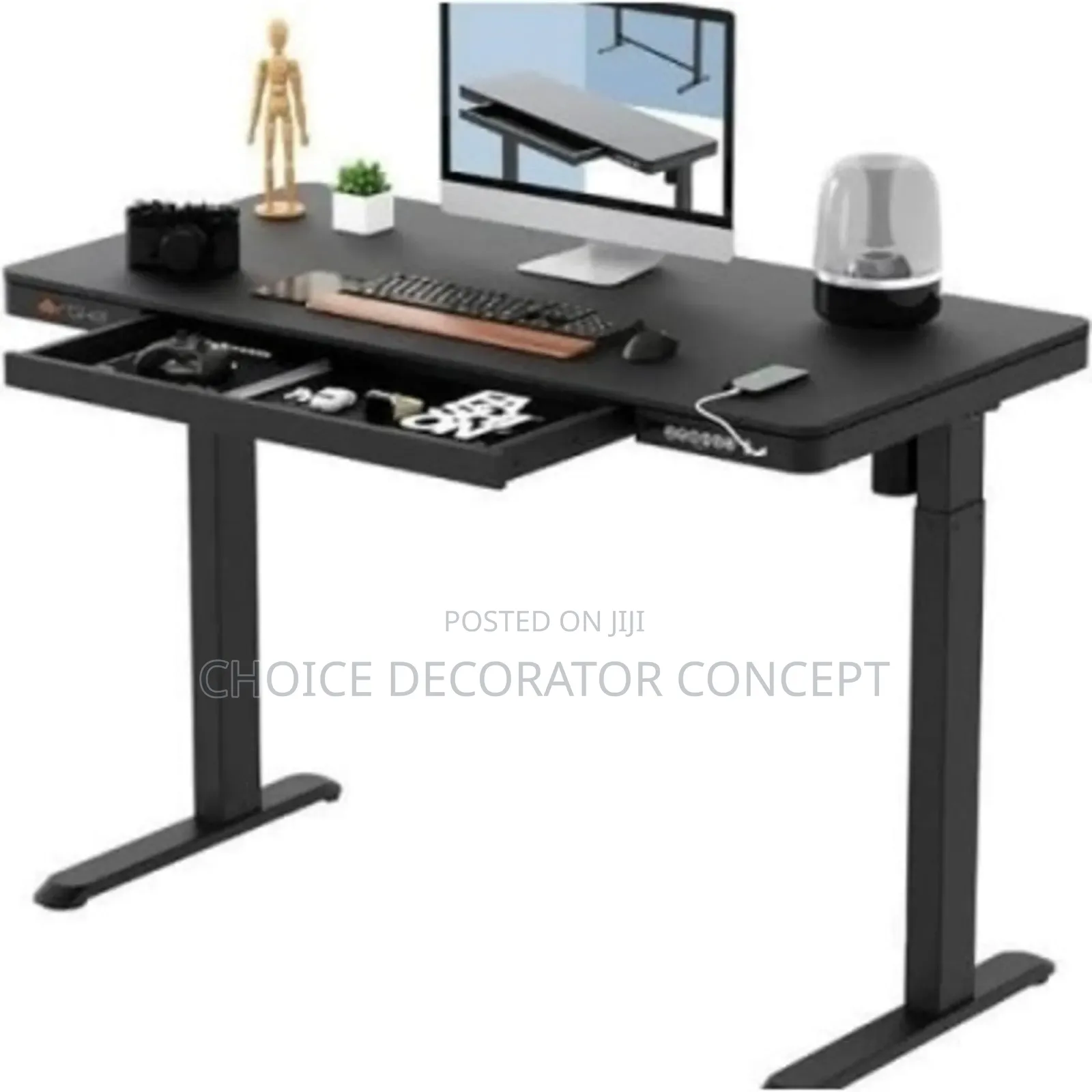Electric Adjustable Table With Charging Pad Usb Port - Black
